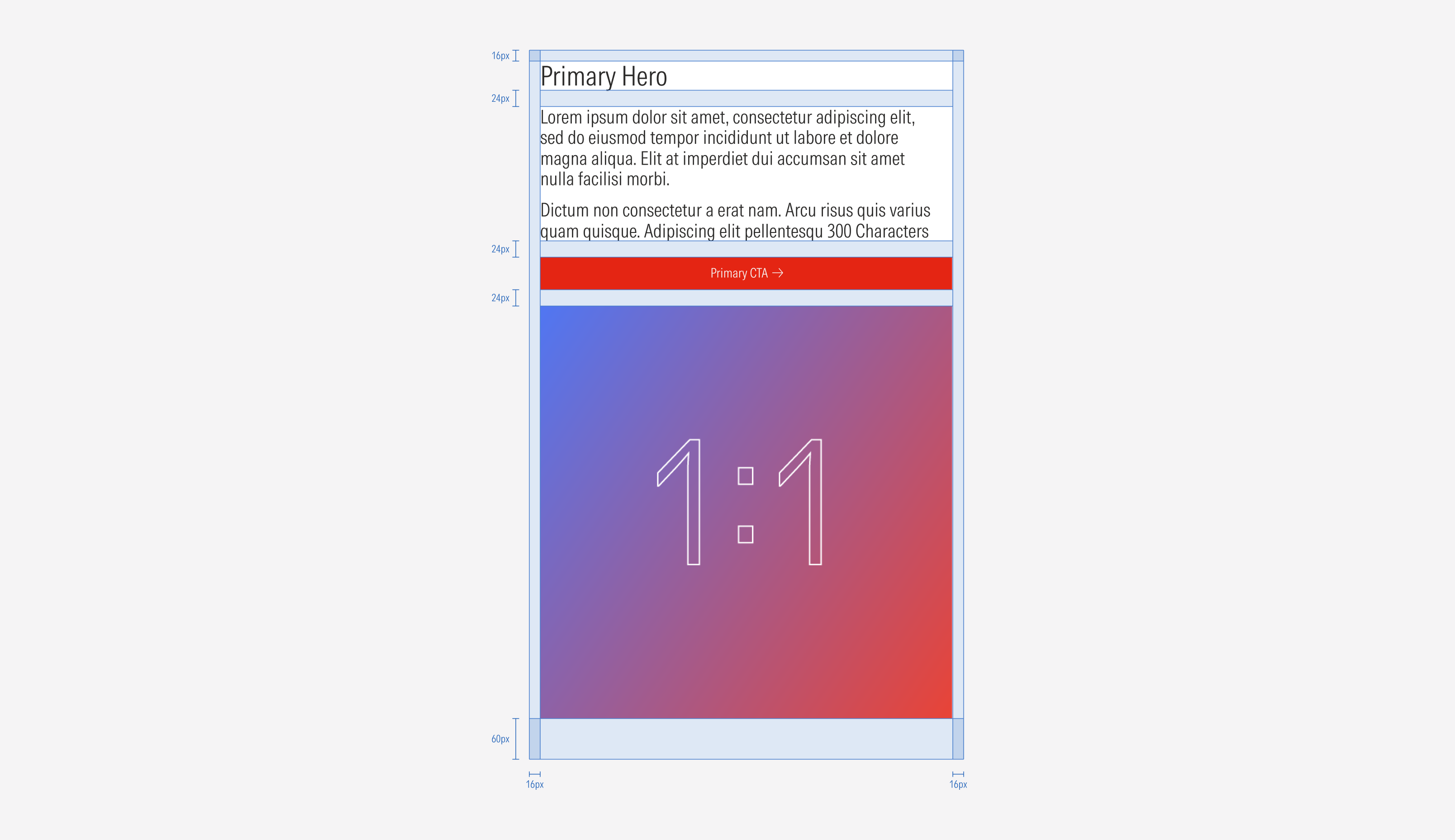 Spacing of the Primary hero boxed variant for the Default breakpoint