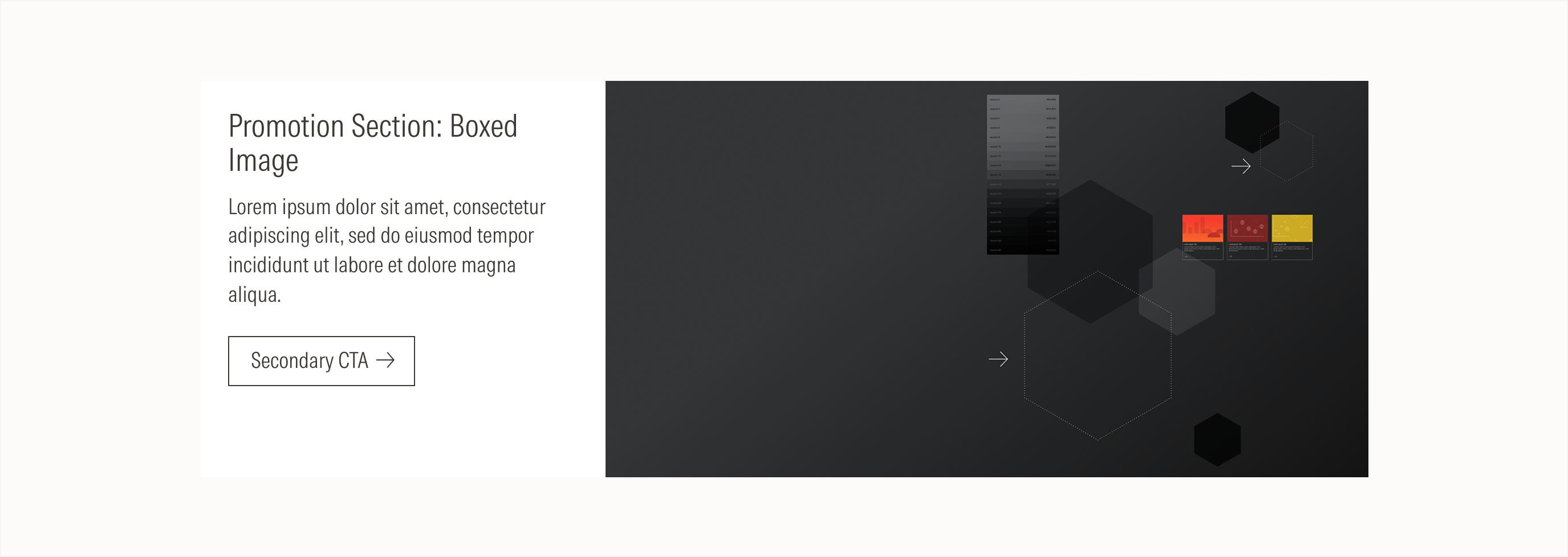 Shows the light theme for the boxed image promotion section