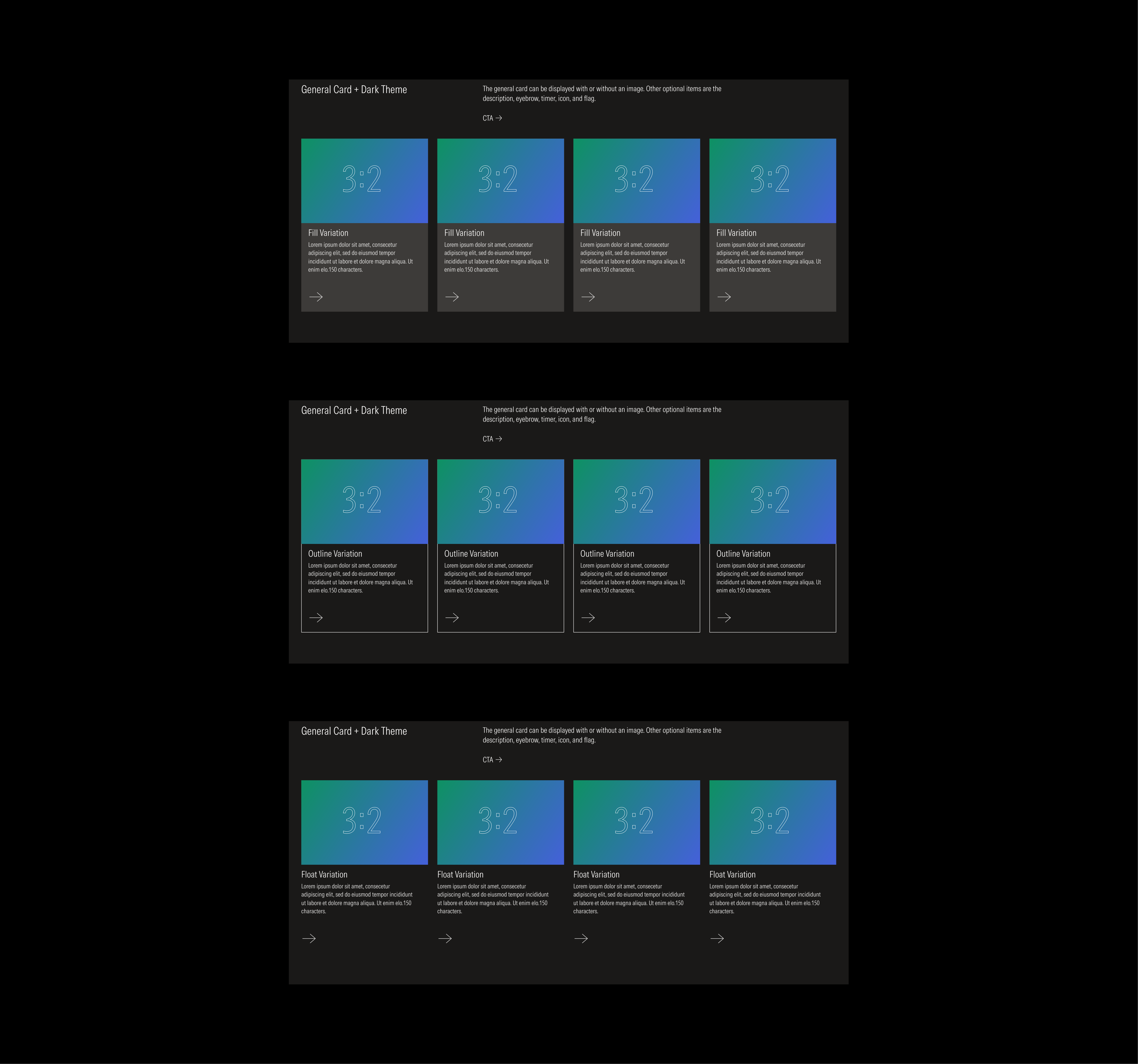 Card Layout on Dark theme, example using general cards