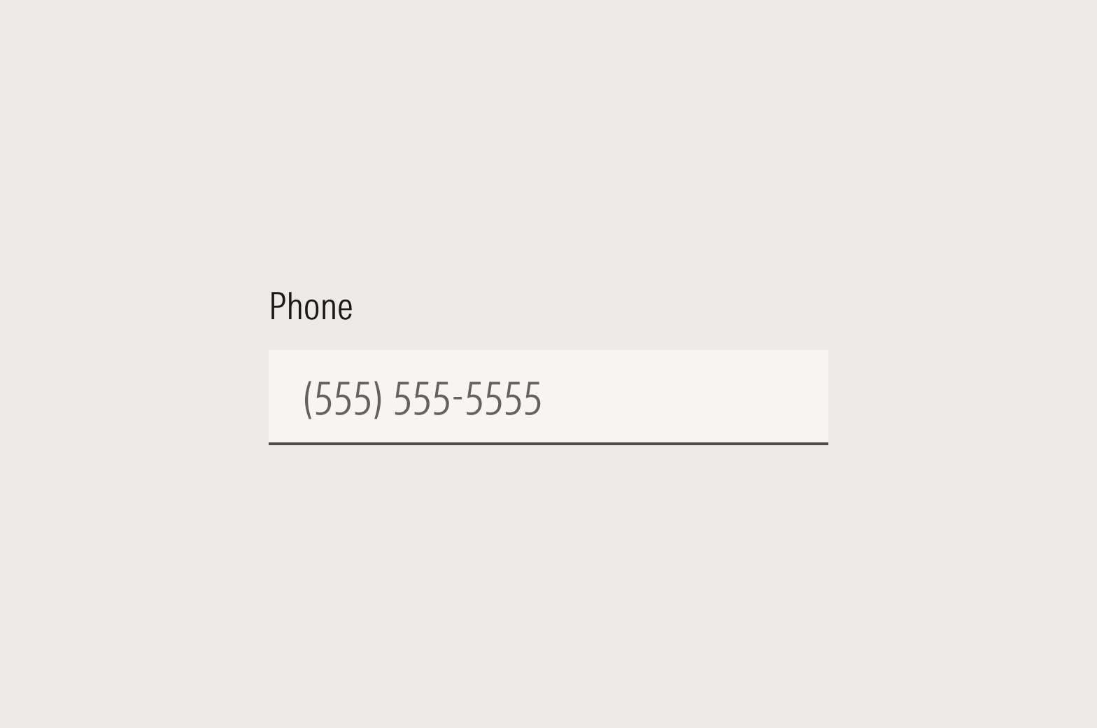 Label for a form field that reads: Phone number.