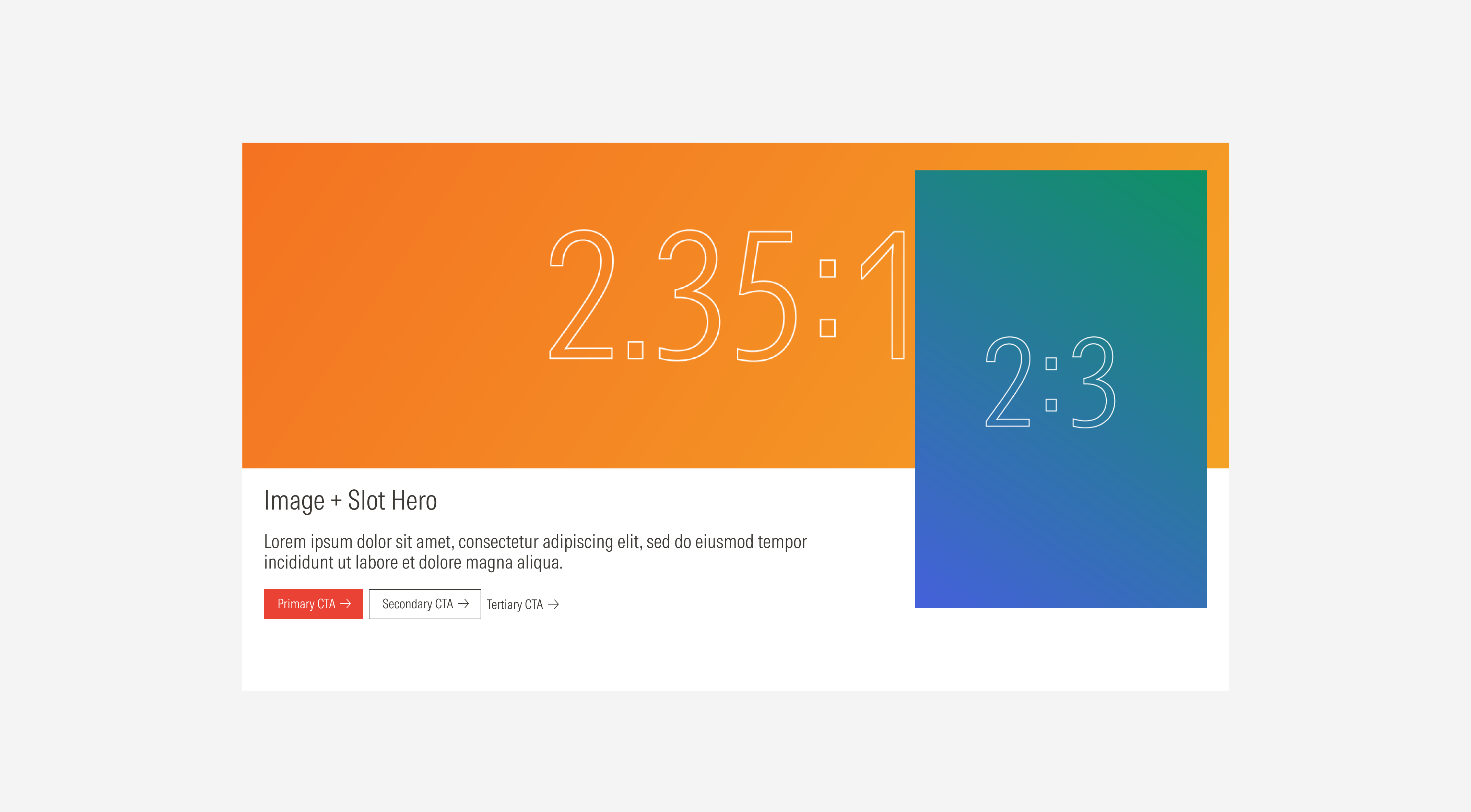 Image + Slot hero image variants: with an icon, with a logo, text block only