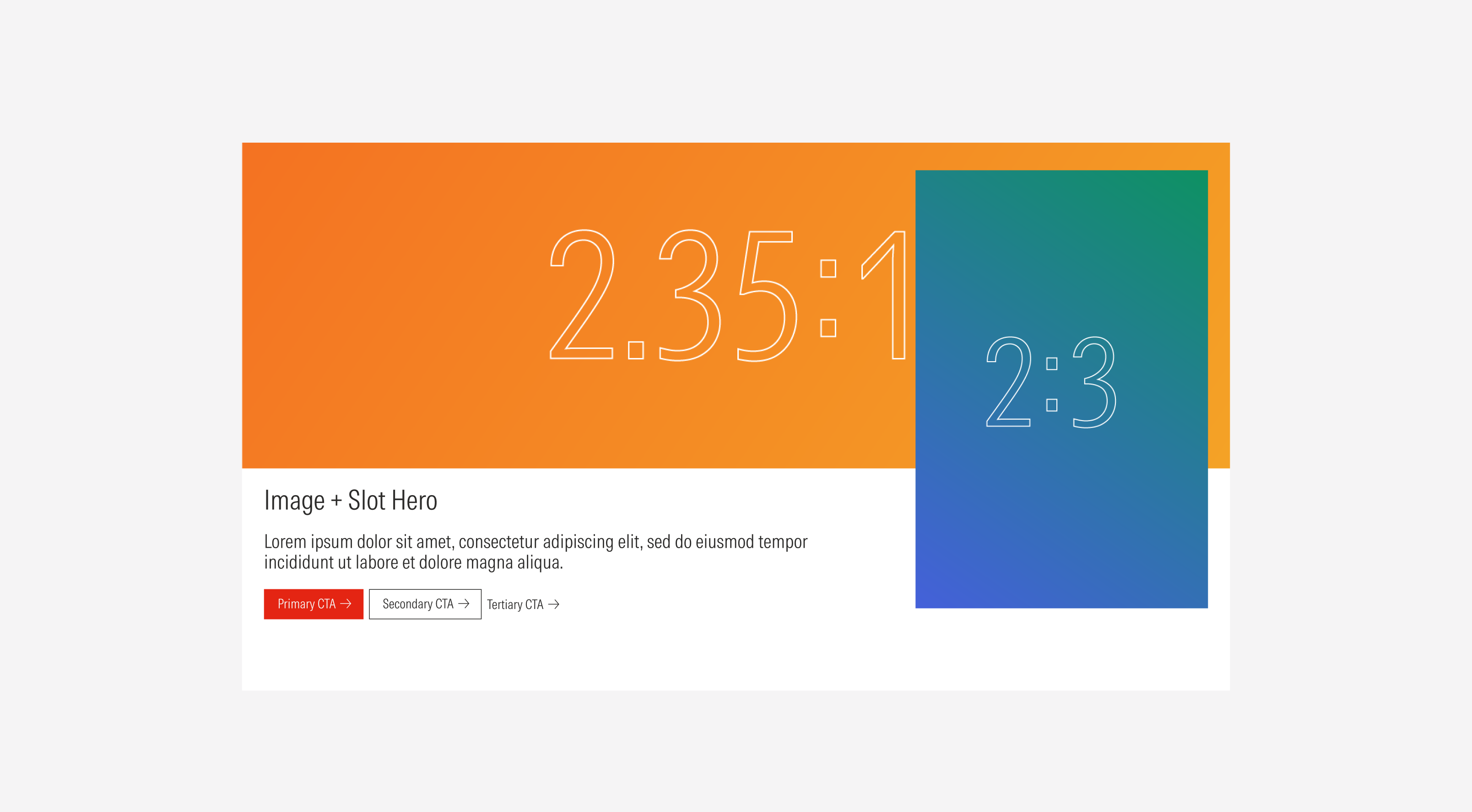 Image + Slot hero image variants: with an icon, with a logo, text block only