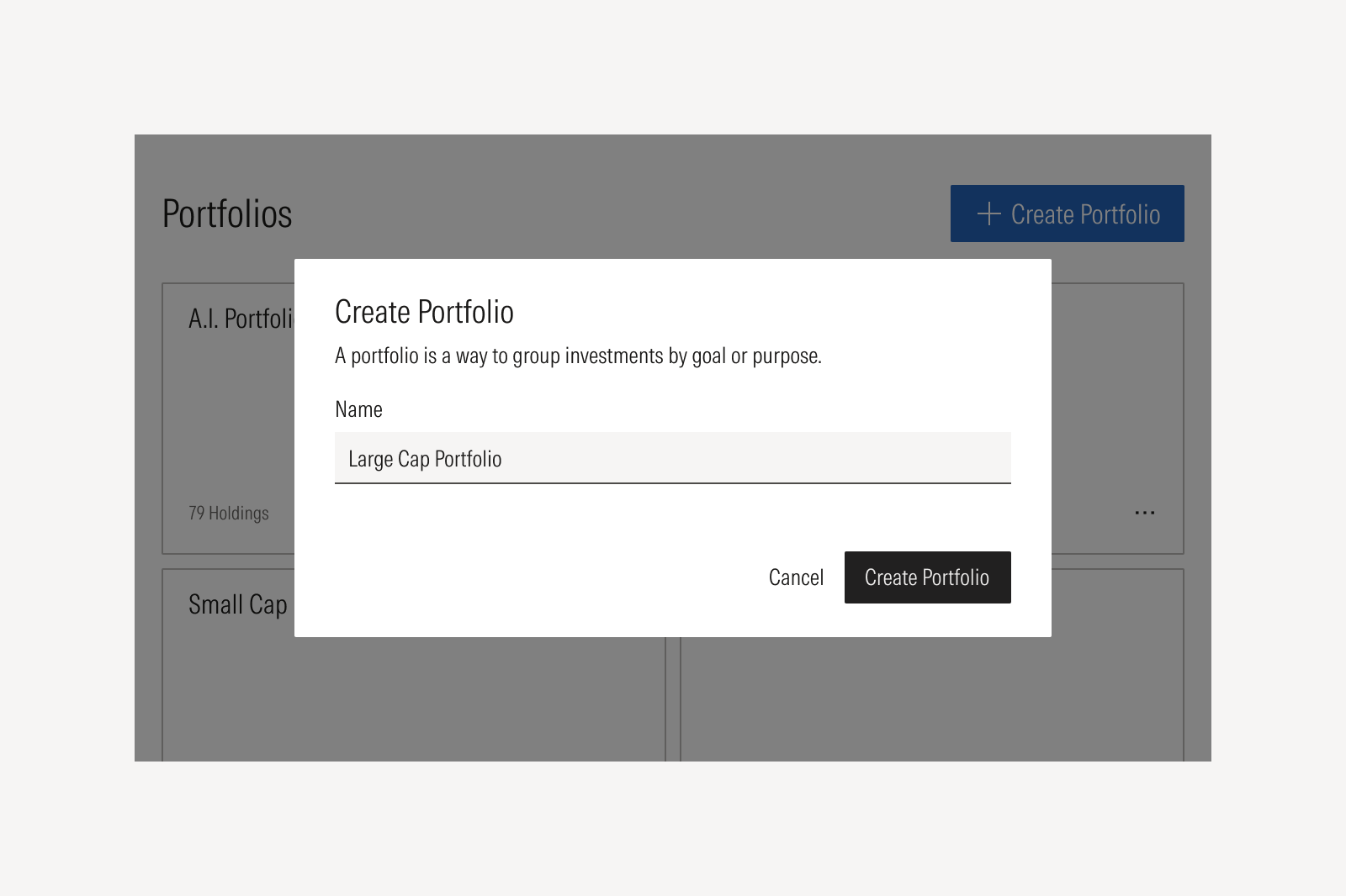 A dialog confirming the new name of the portfolio.