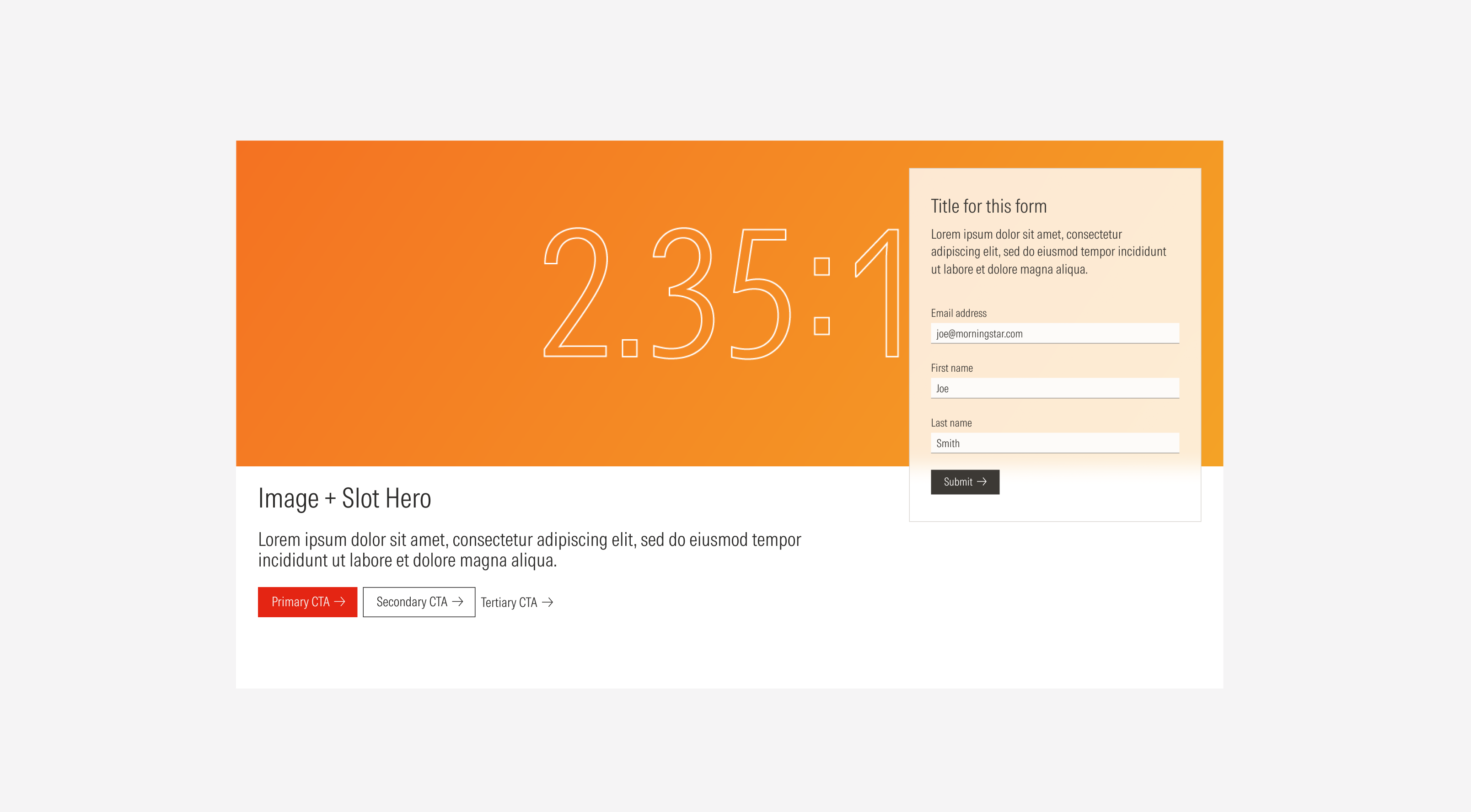 Image + Slot hero form variants: with an icon, with a logo, text block only