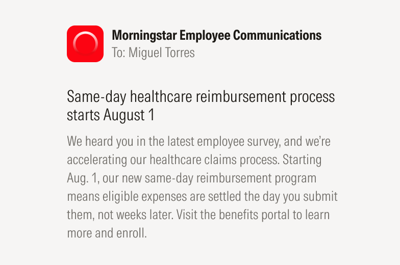 An HR email that leads with the employee need. 