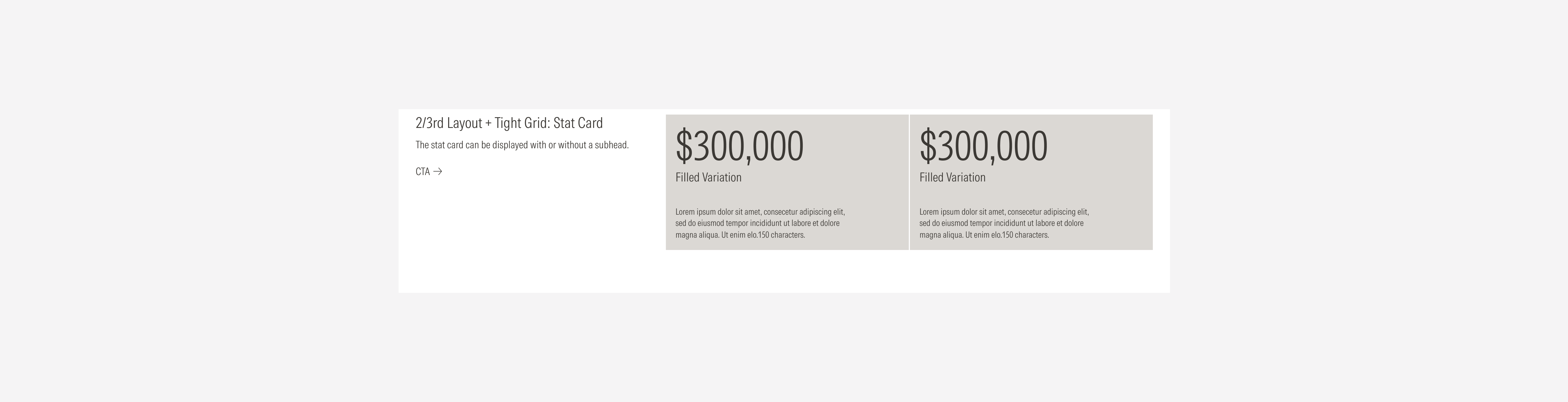 2/3rd layout grid using the tight gutter style with the possible variants using stat cards