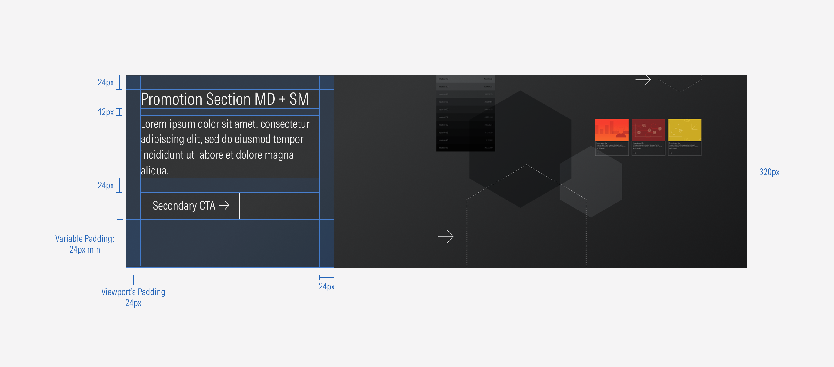 Shows the pixel spacing between elements within the background LG and MD variant