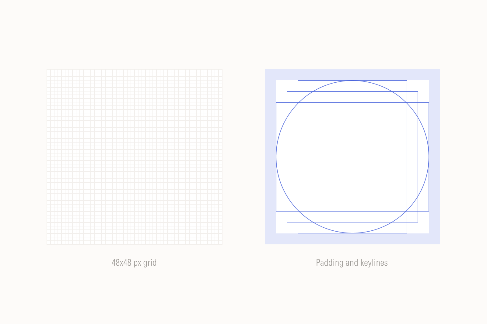Icon grid frame, padding, and keylines.
