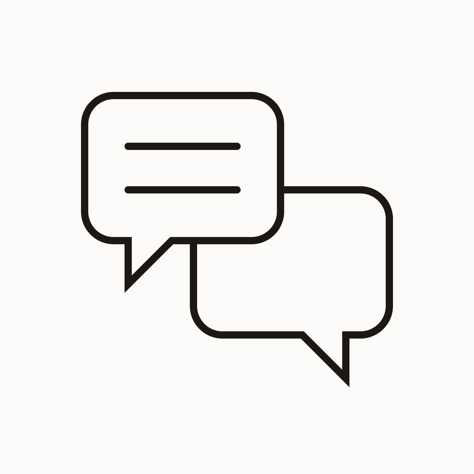 Outline icon of paired speech bubbles.