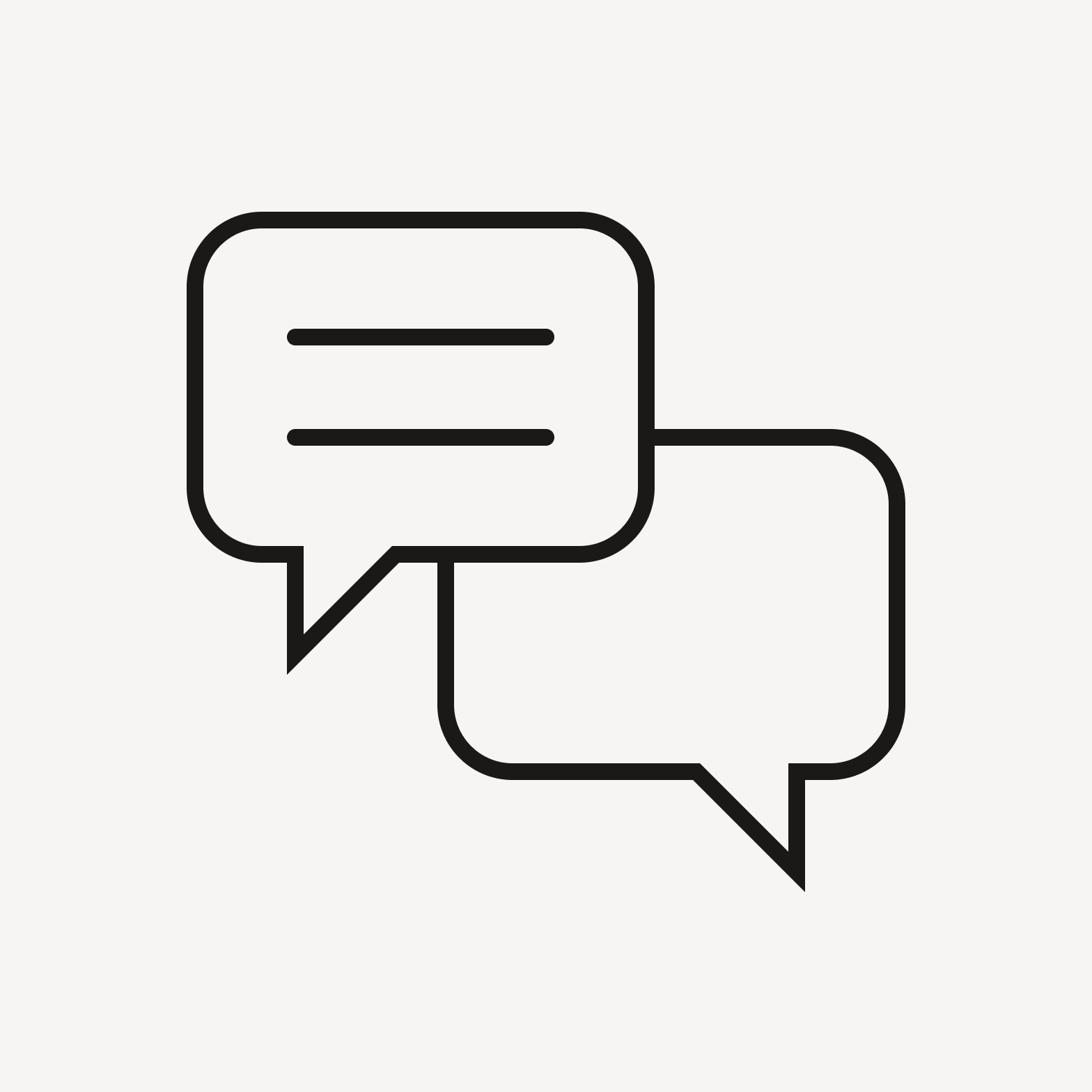 Outline icon of paired speech bubbles.