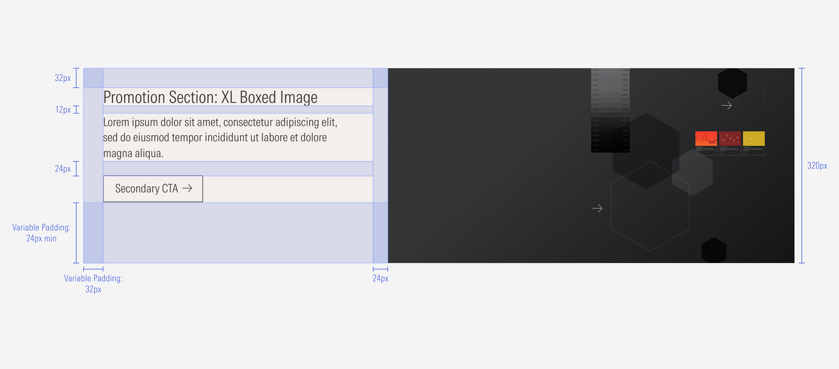 Shows the pixel spacing between elements within the boxed image XL variant