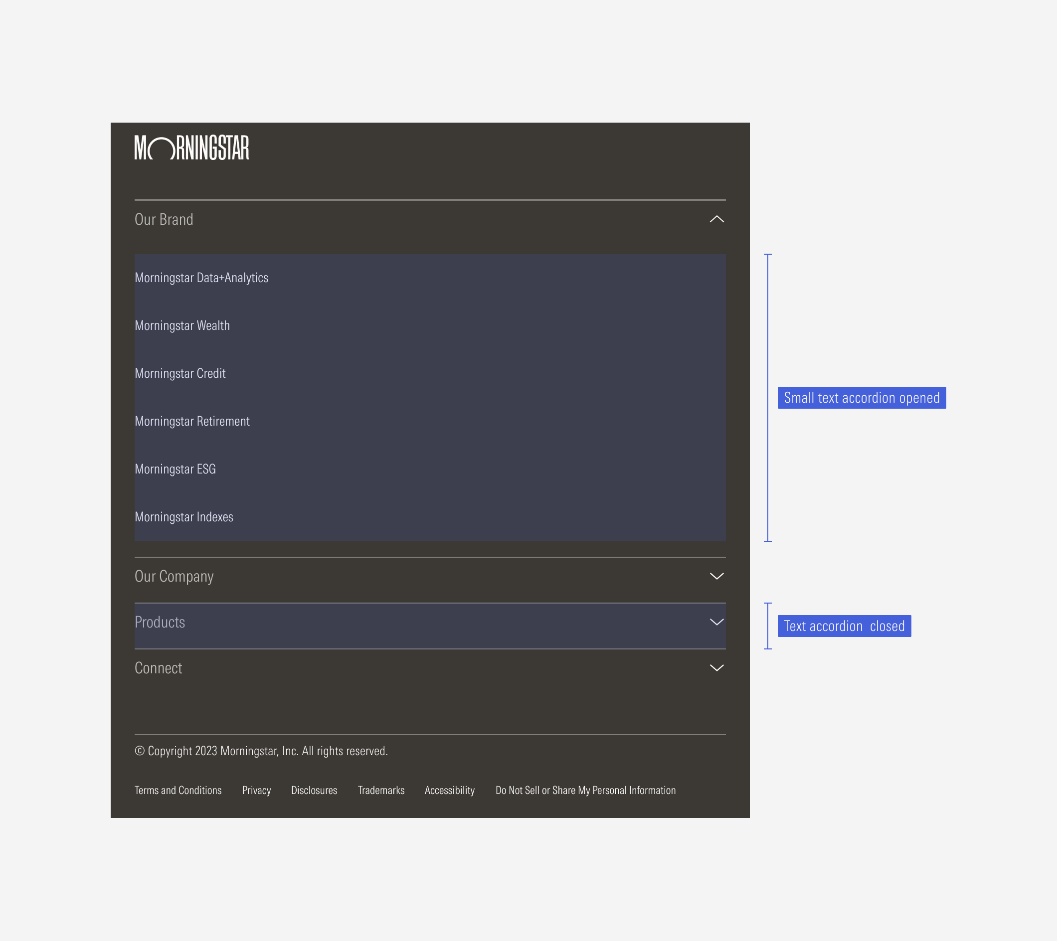 Accordion behavior in the MD and SM footers
