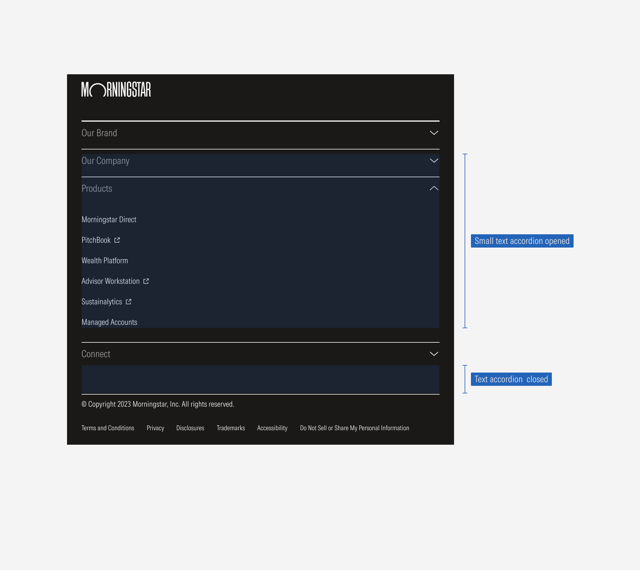 Accordion behavior in the SM and Default footers