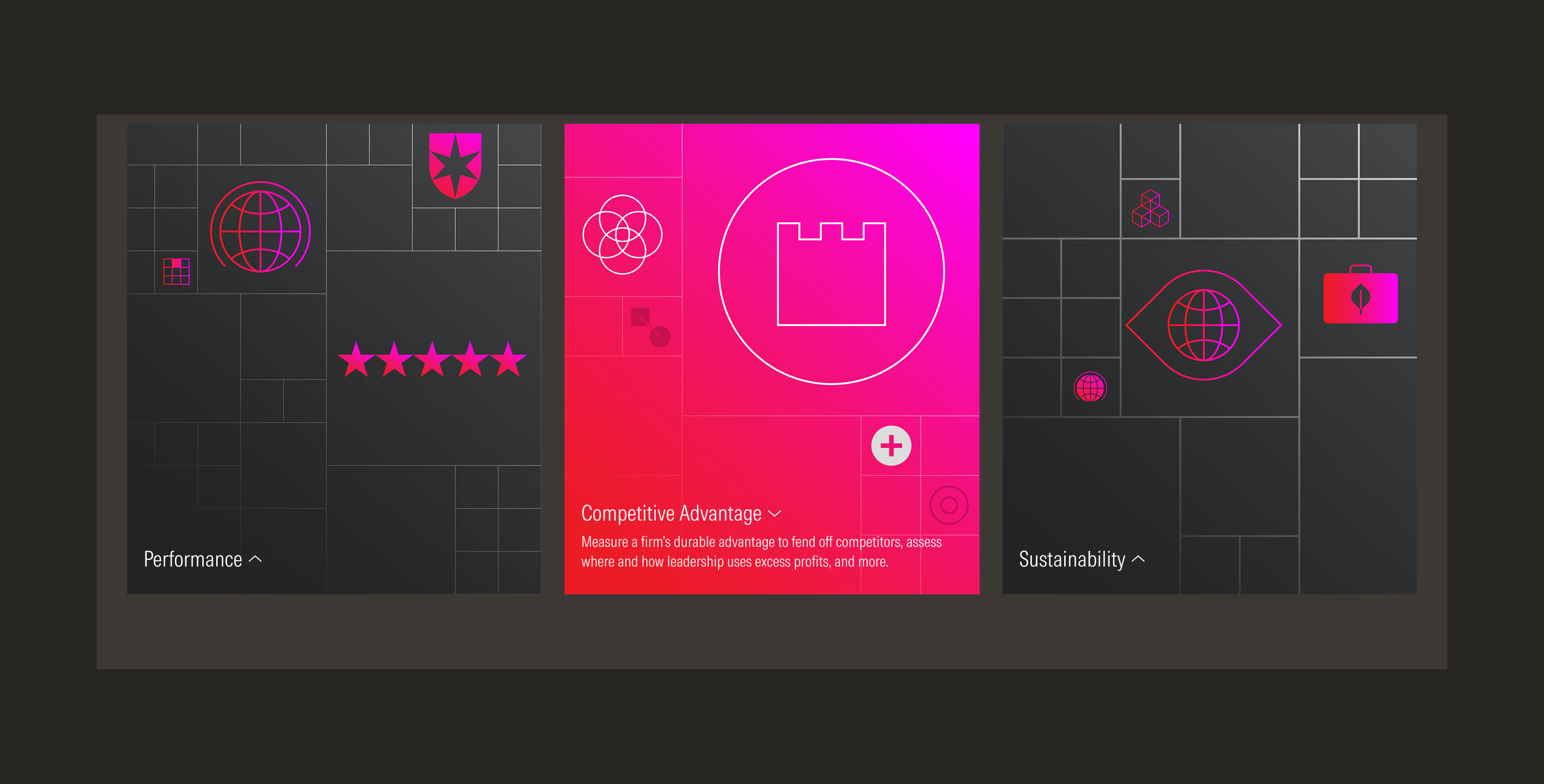 Group of cards on dark theme