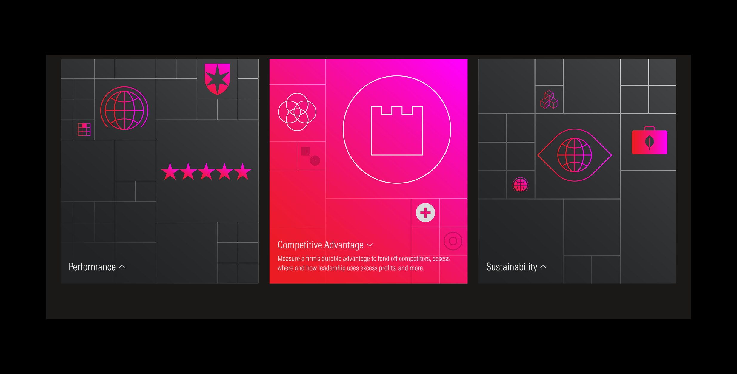 Group of cards on dark theme