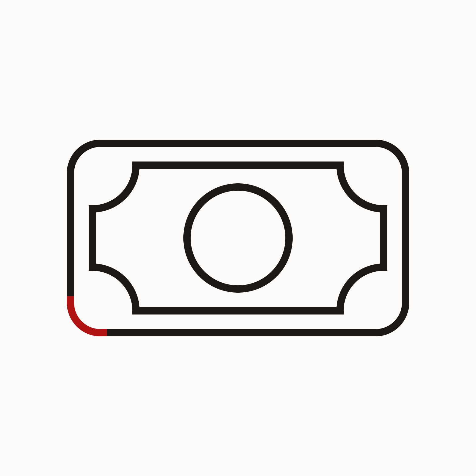 Bank note with round corner.