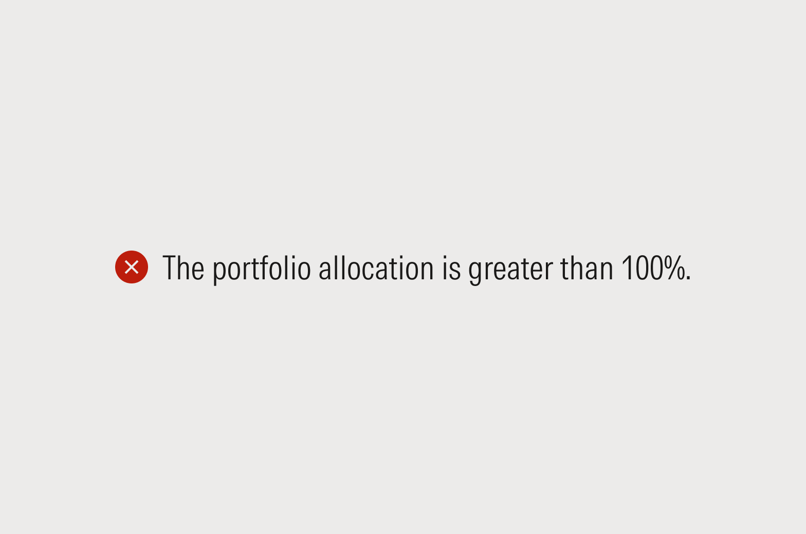 Inline error message that reads: The portfolio allocation is greater than 100%.
