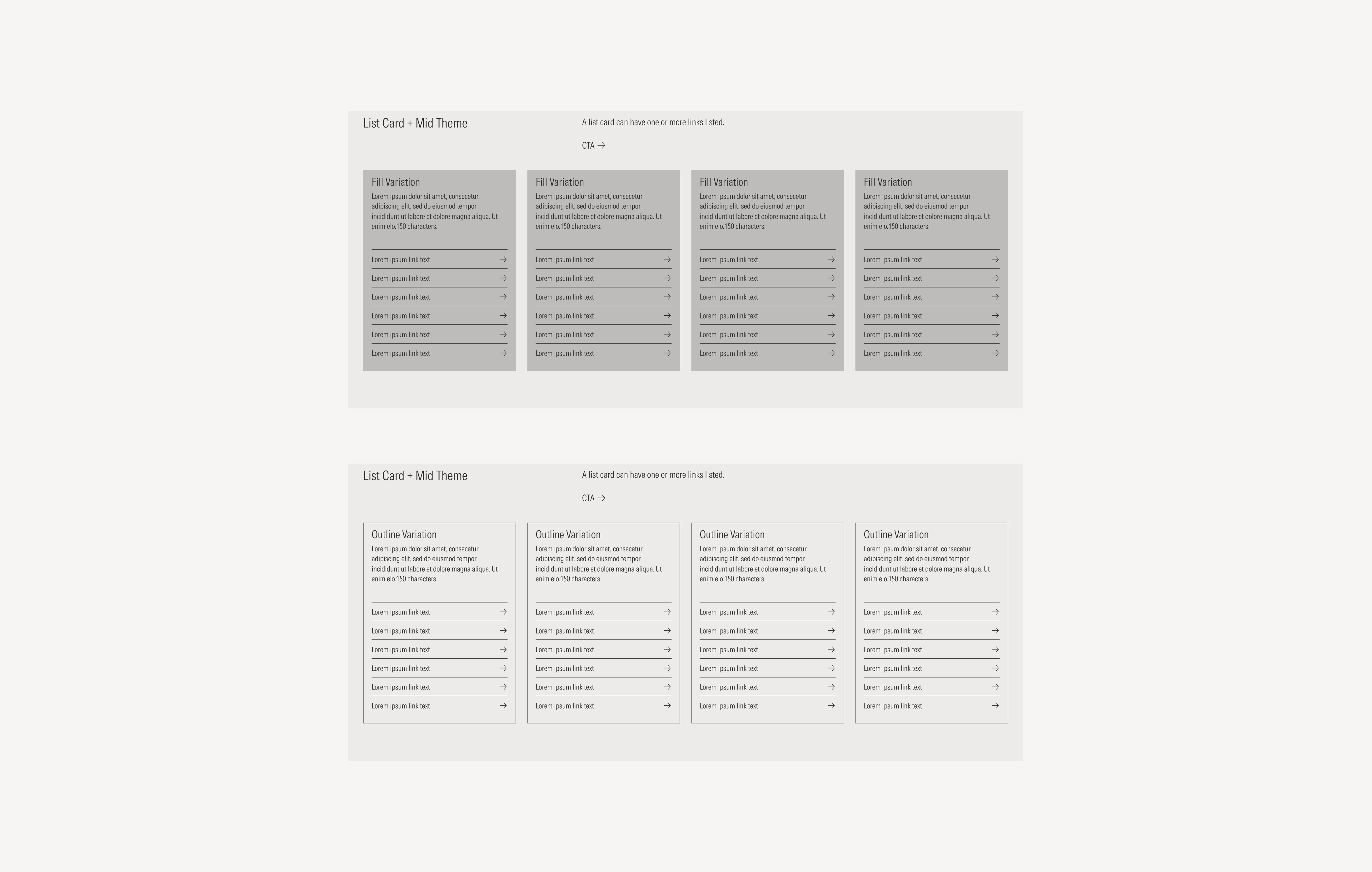 Card Layout on mid theme, example using list cards