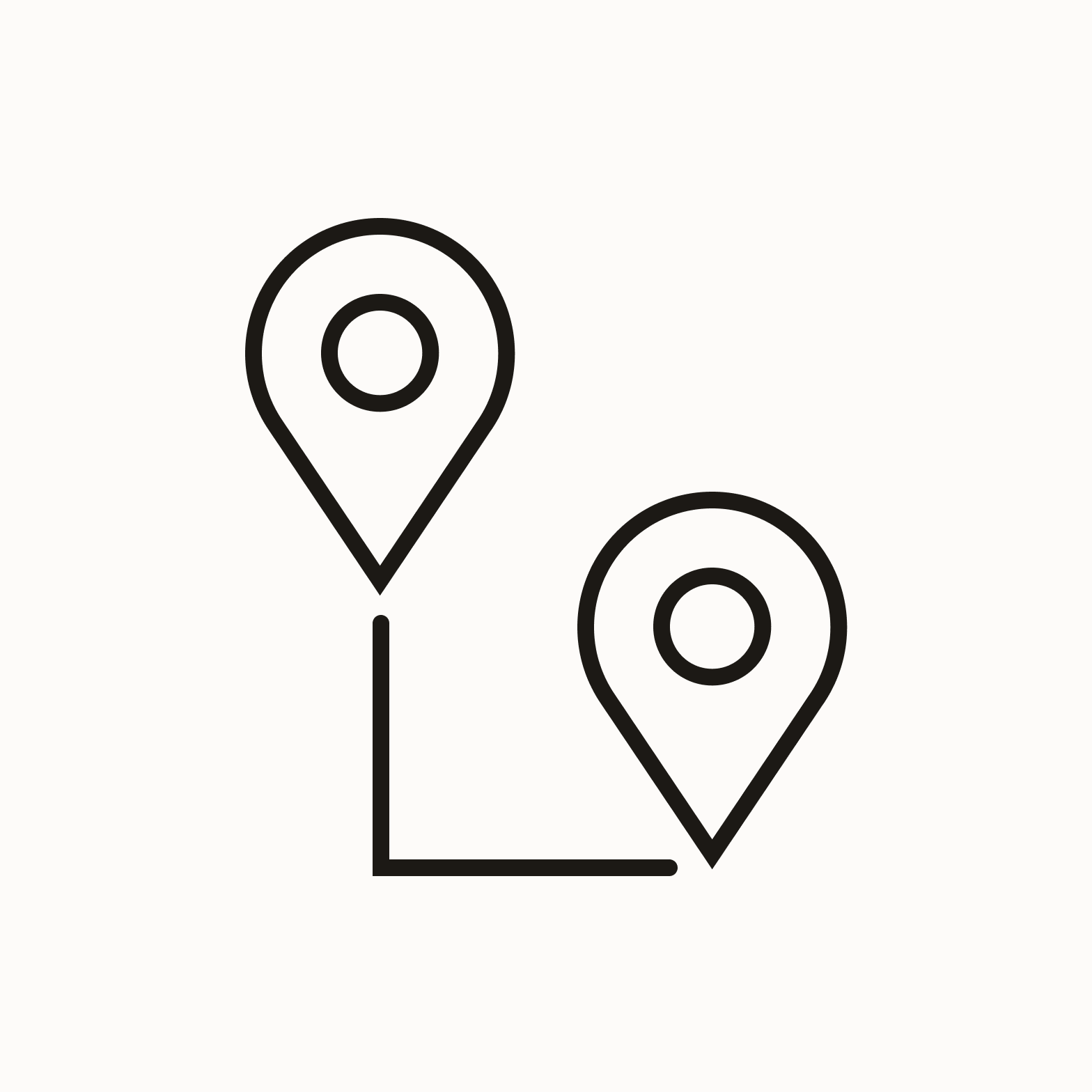 Line connecting two icons with line break.
