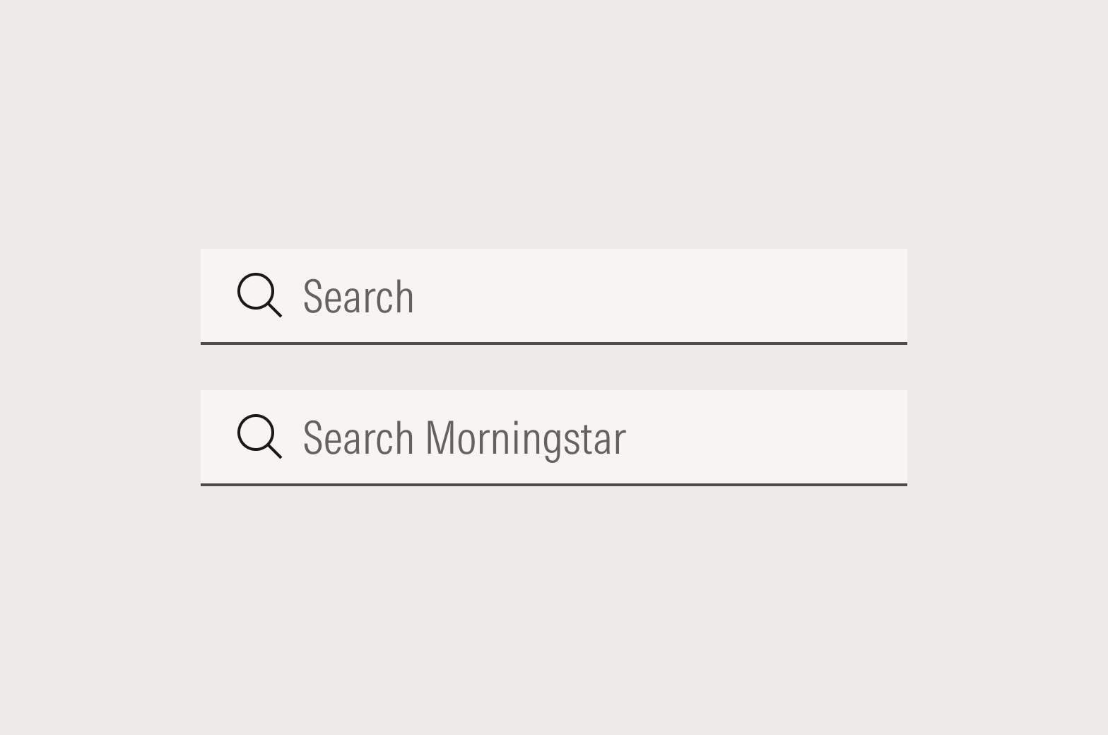 Placeholder text in two global search fields that reads: Search and Search Morningstar.