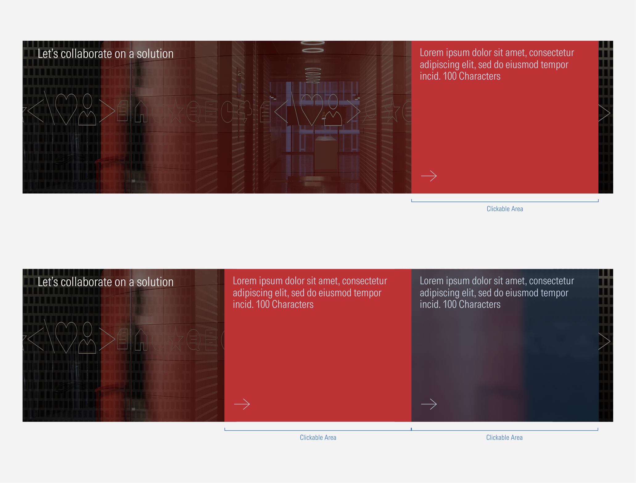 For the 1 card and 2 card component examples this shows the clickable areas for each.