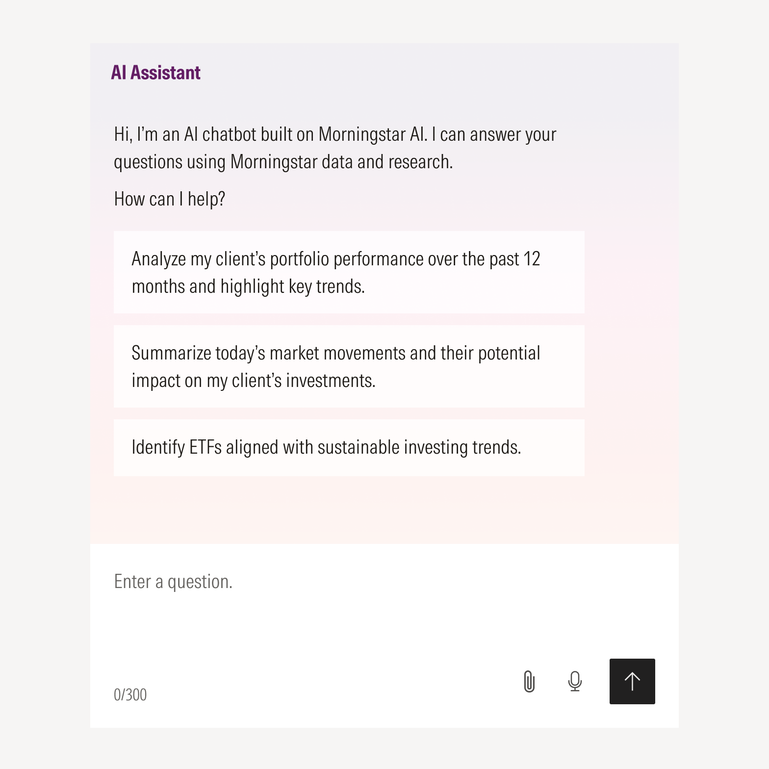 Consider applying a subtle gradient to indicate an AI-powered feature or flow, such as a chat interface. 