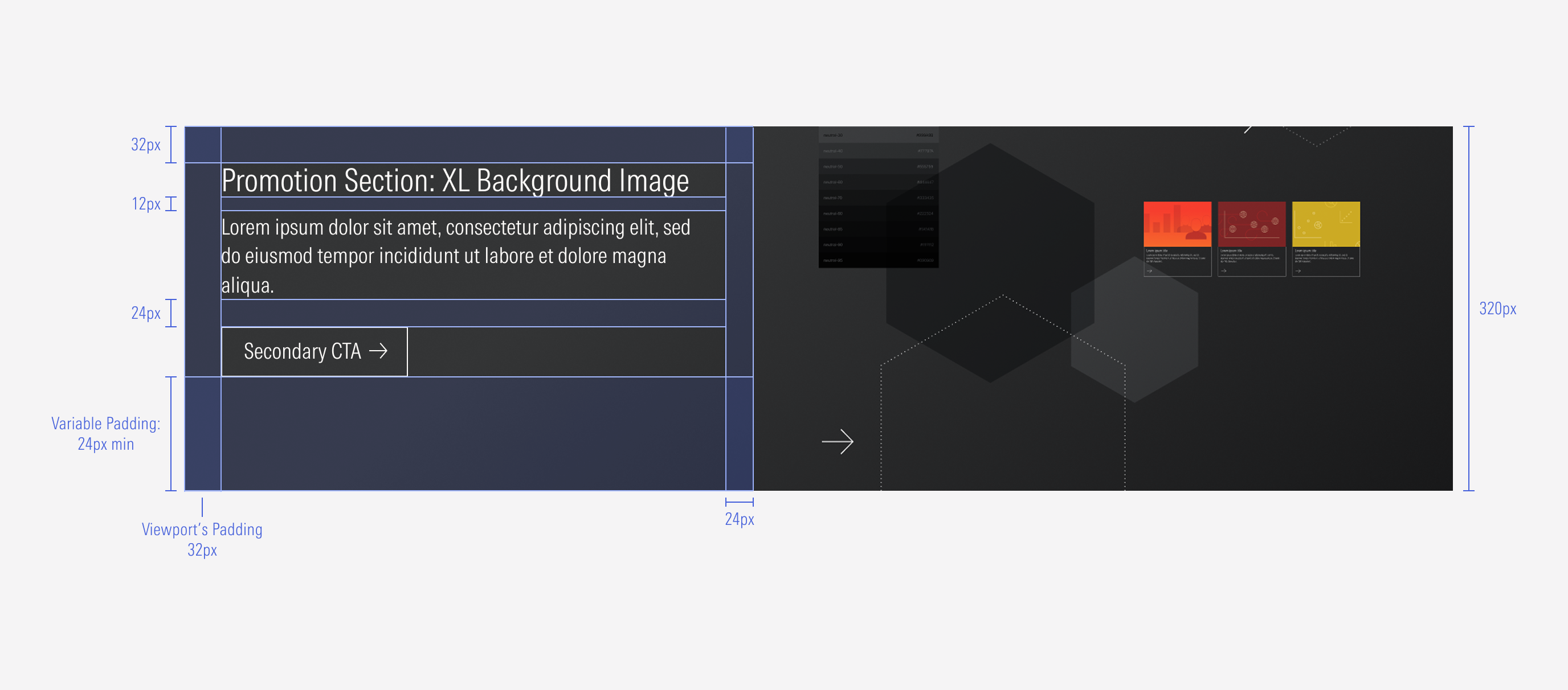 Shows the pixel spacing between elements within the background XL variant