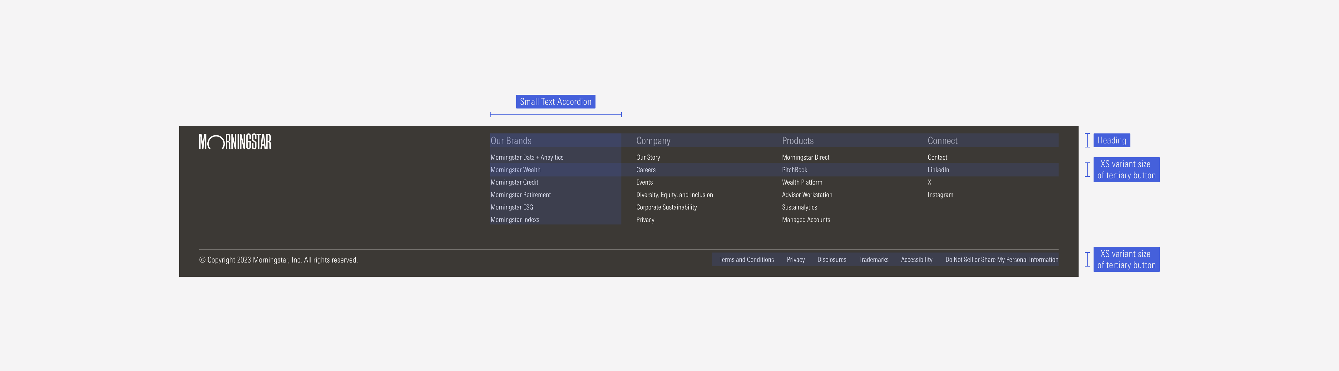 Accordion behavior in the XL and LG footers
