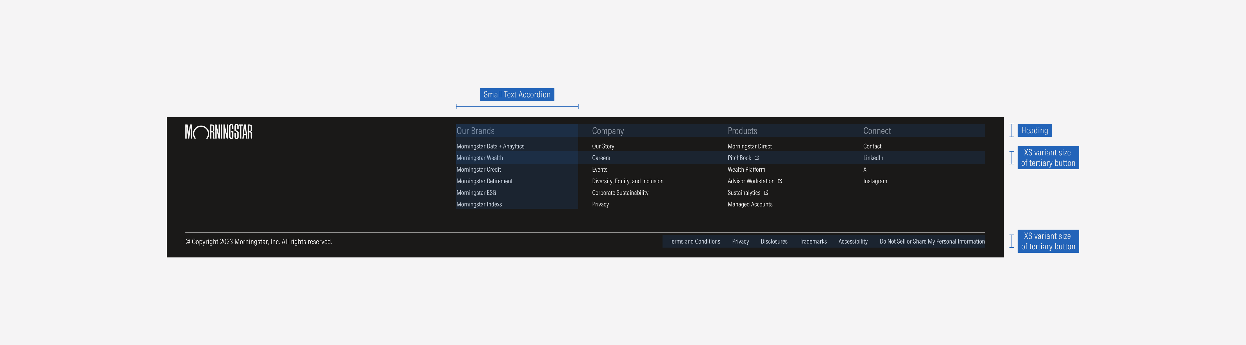 Accordion behavior in the LG and MD footers