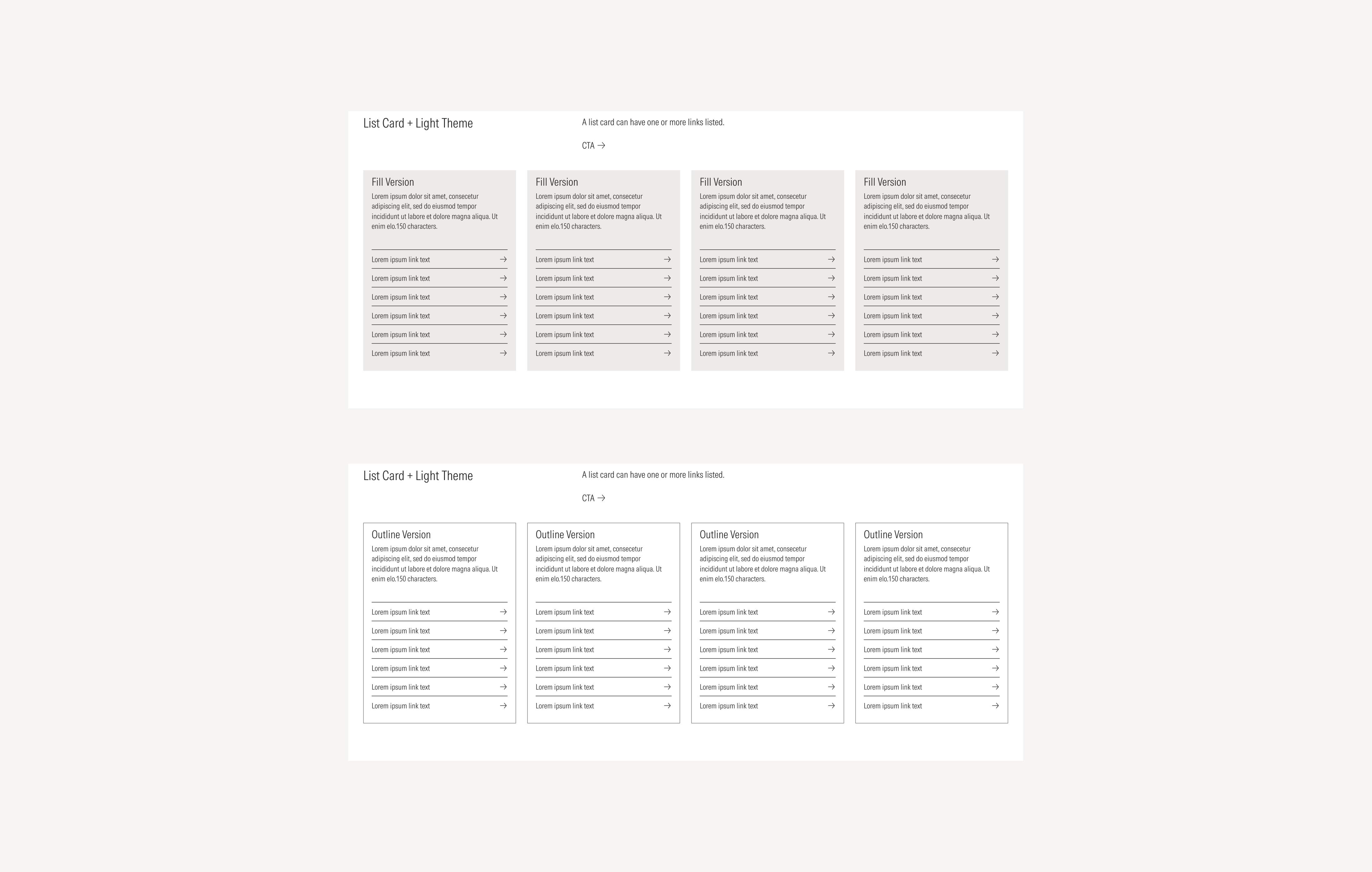 Card Layout on light theme, example using list cards