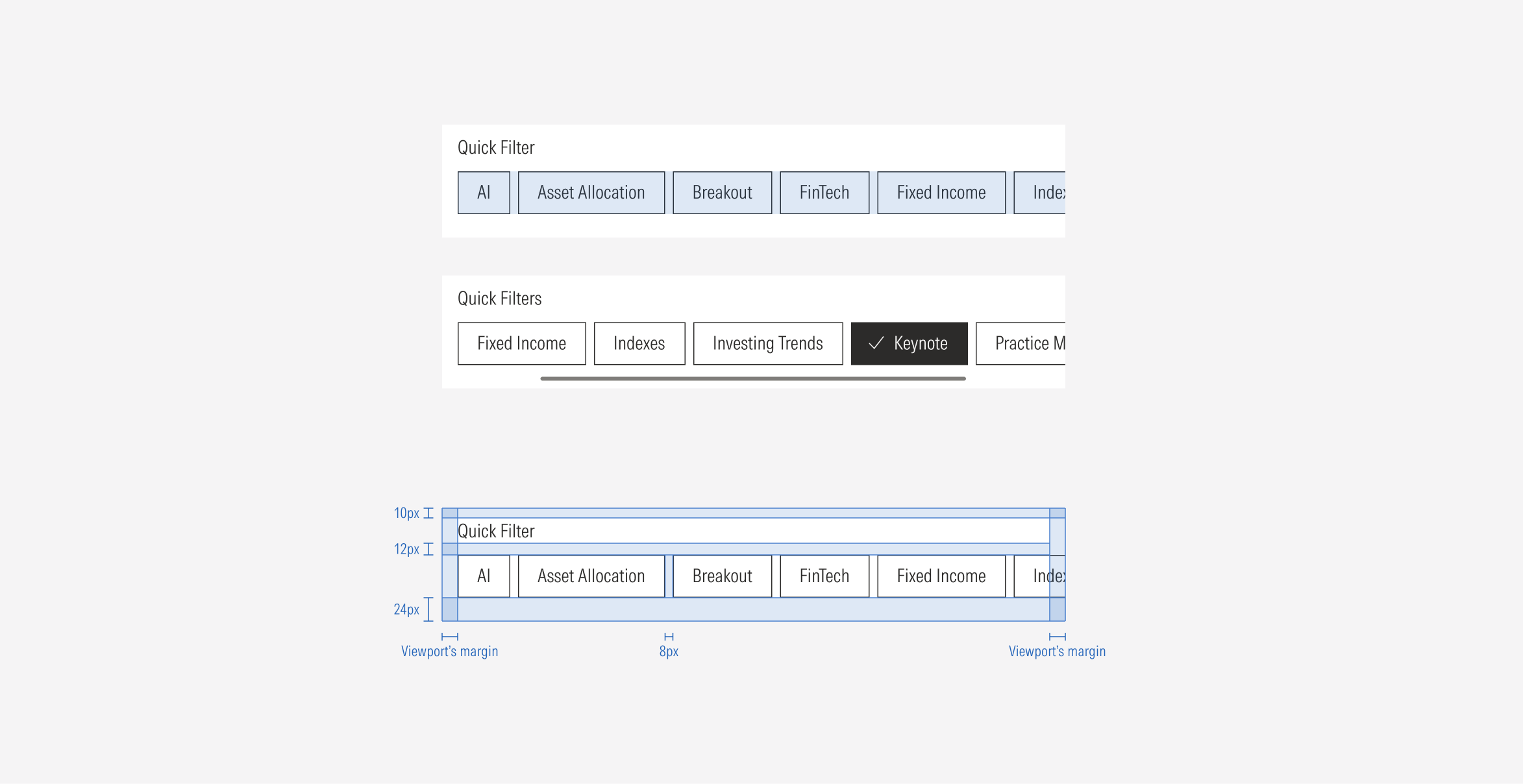 Specs of the quick filter for the SM and Default viewports