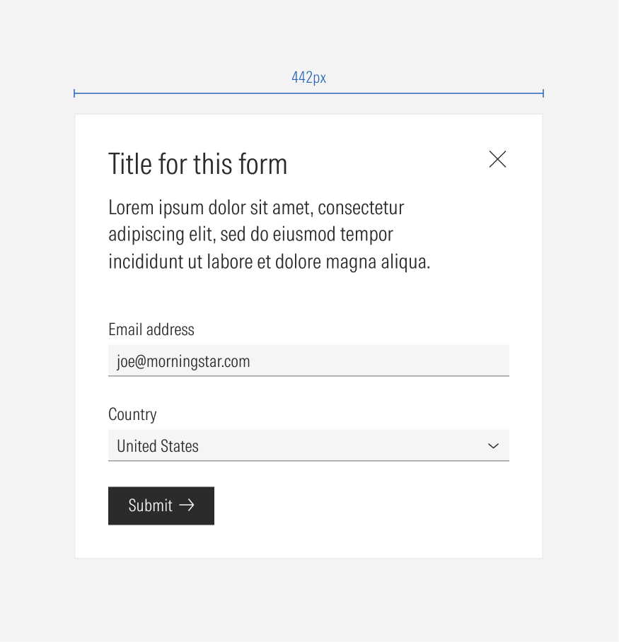 Modal form for compact sizes: SM and Default breakpoints