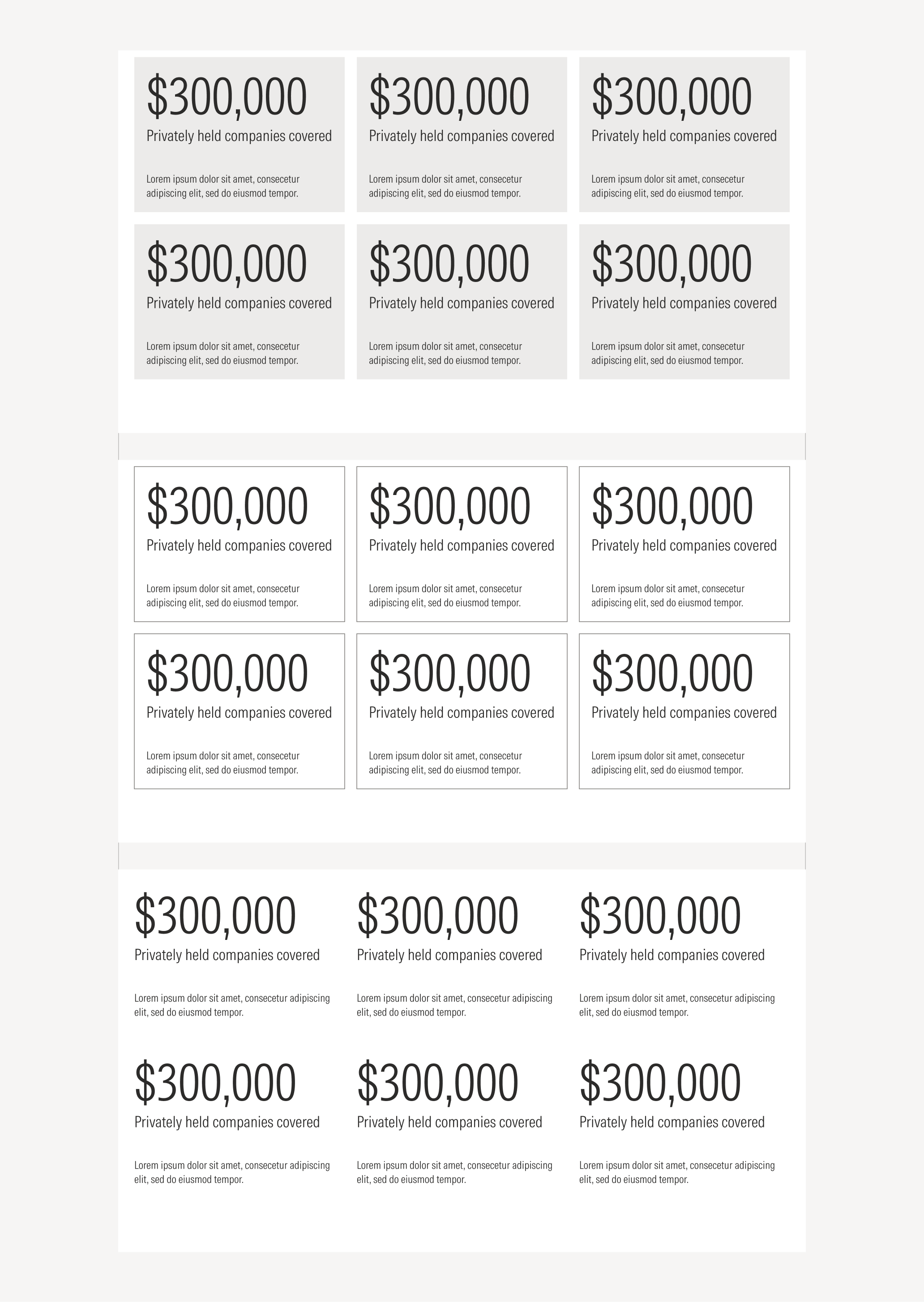 Grouped stat cards on light theme