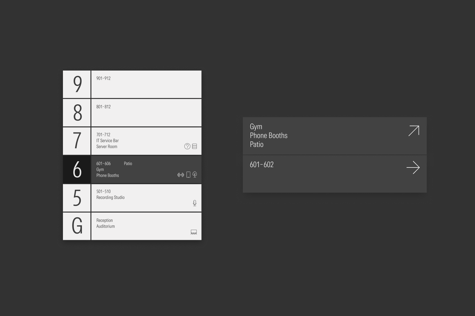 Outline icons on building directory.
