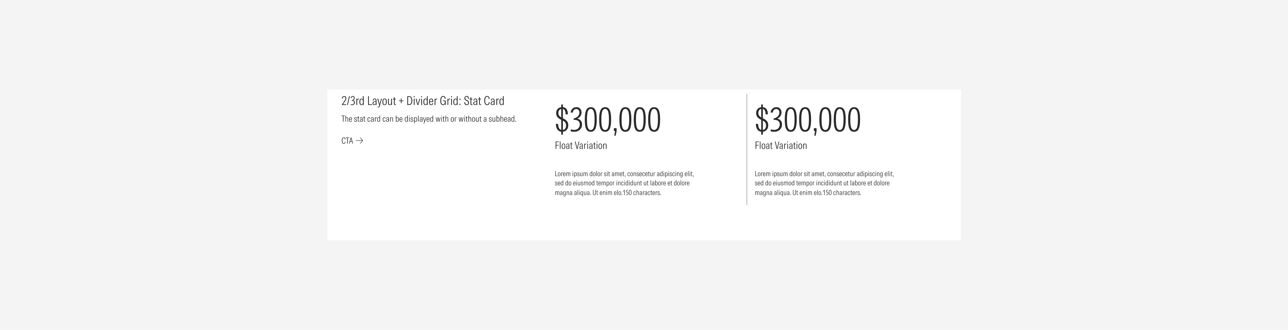 2/3rd layout grid using the divider gutter style with the possible variants using stat cards