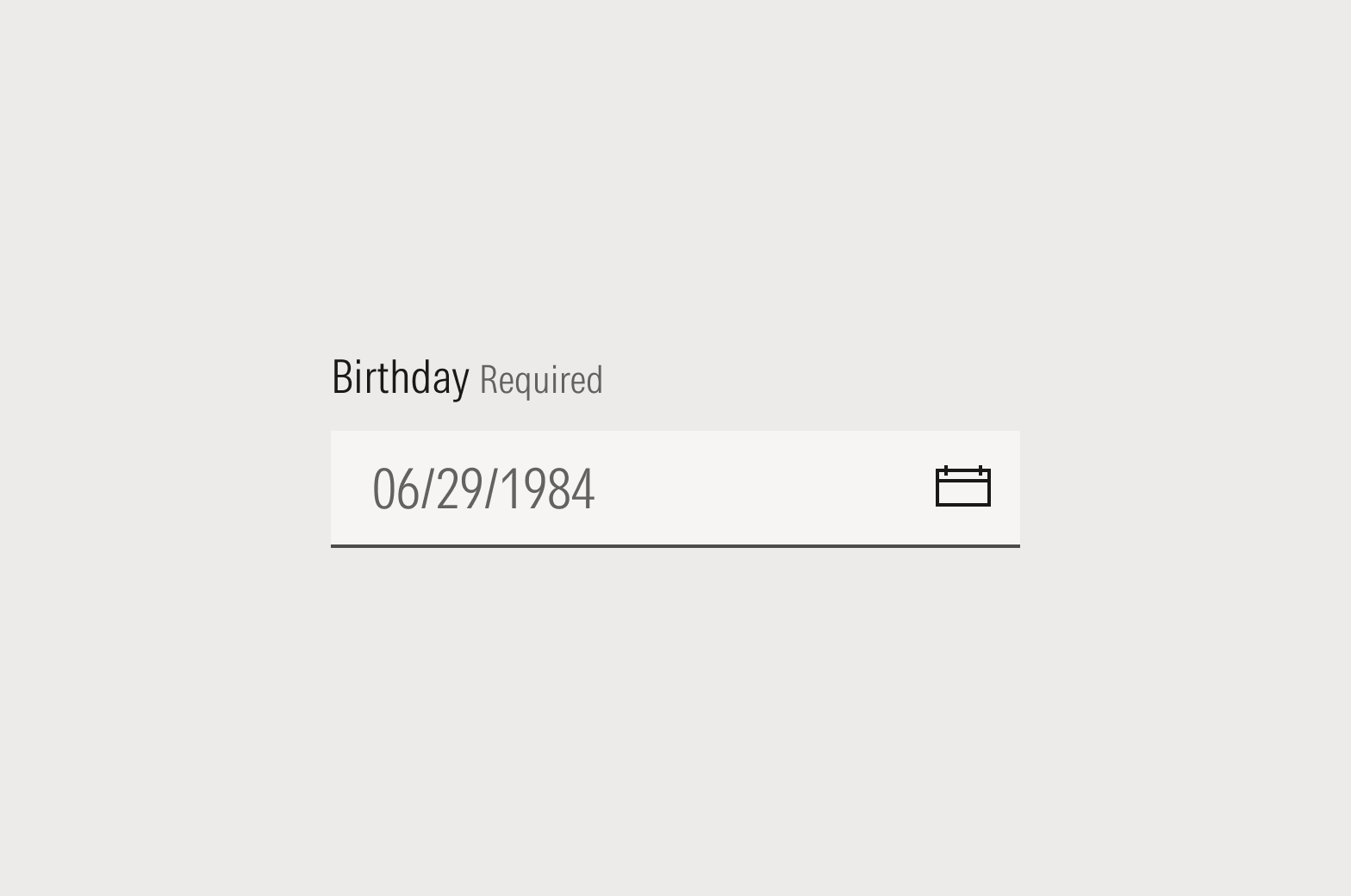 Input for a date of brith with placeholder text "06/29/84"