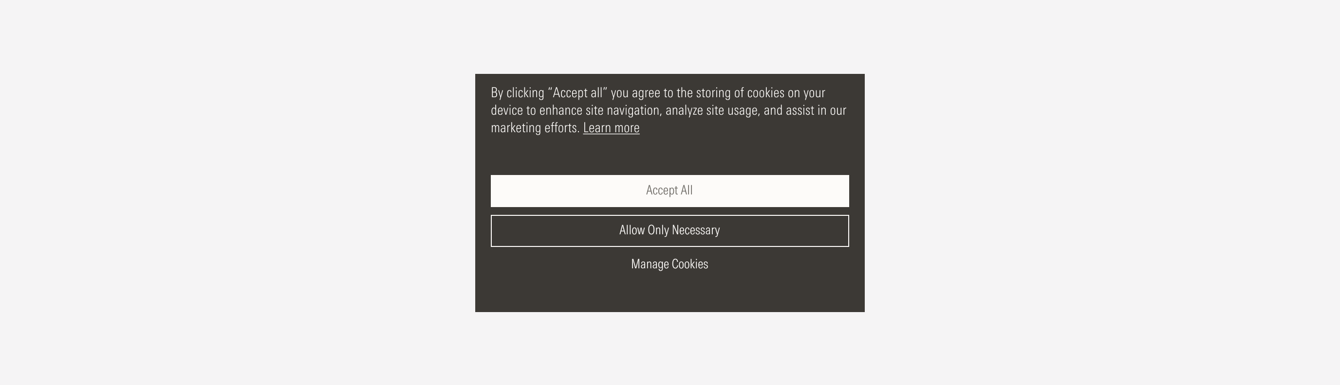 What the modal component looks like at the small viewport