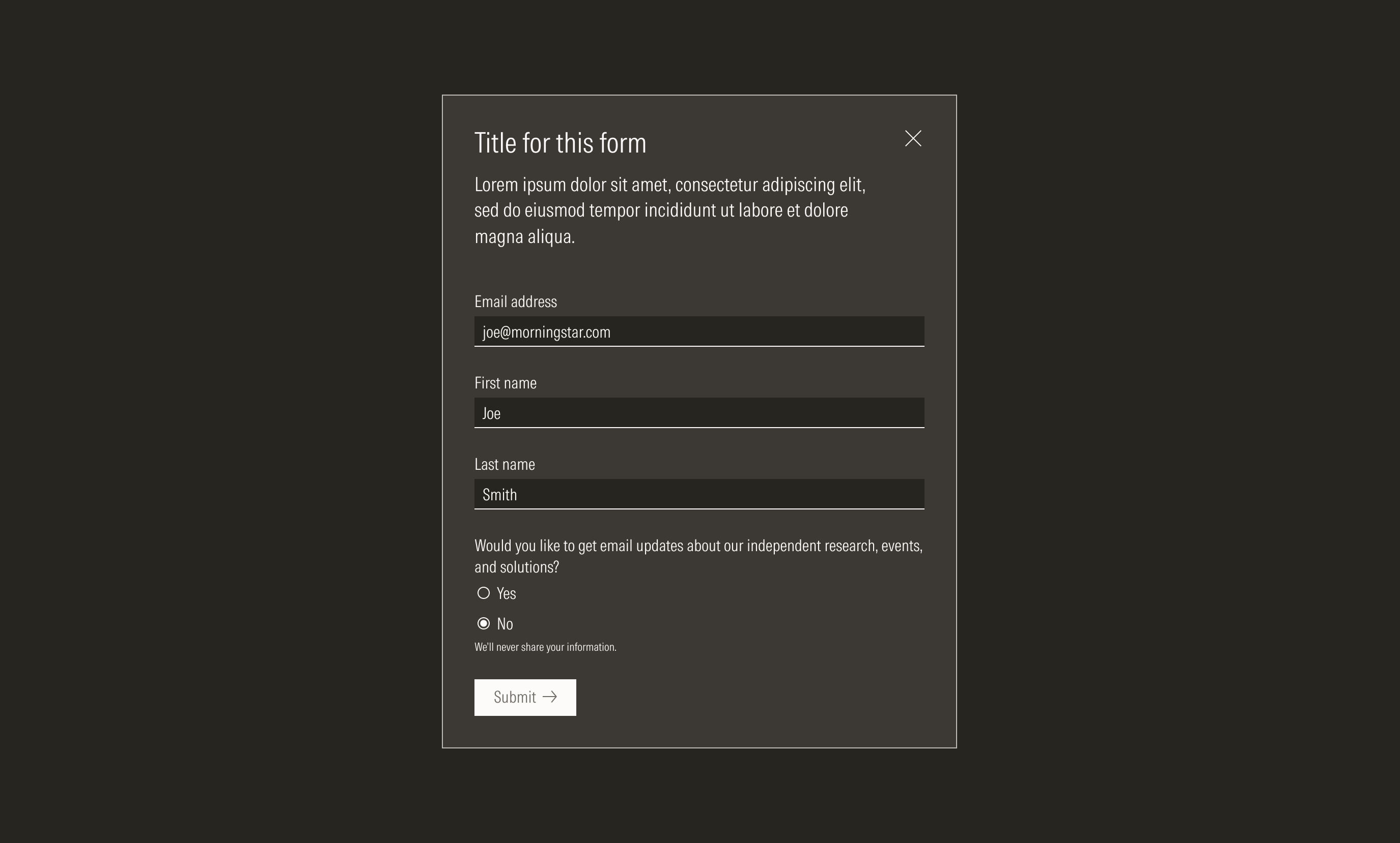 Form on dark theme
