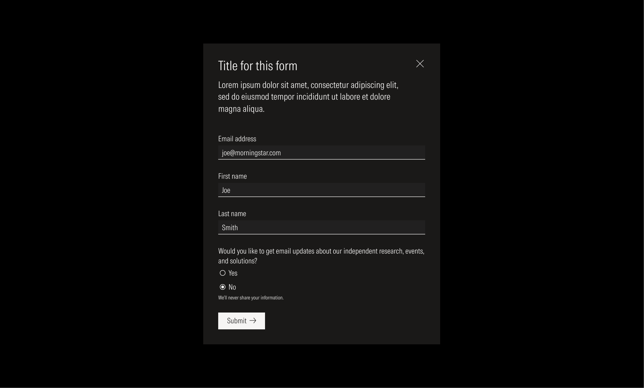Form on dark theme