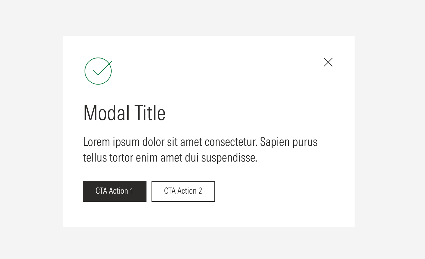 General modal with icon showing primary and secondary CTAs