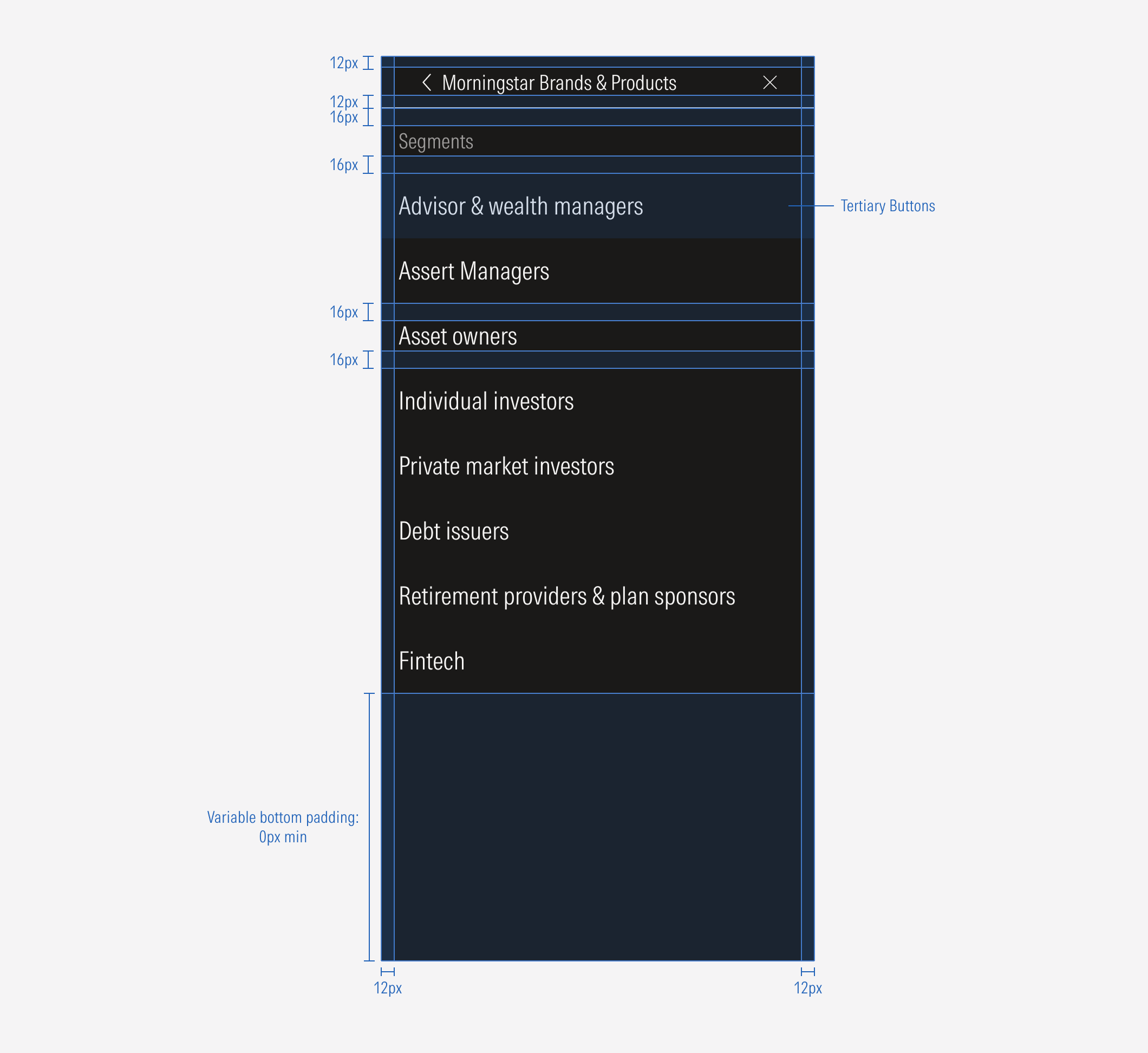 Top hat's slide-in menu spacing for the SM and Default breakpoint