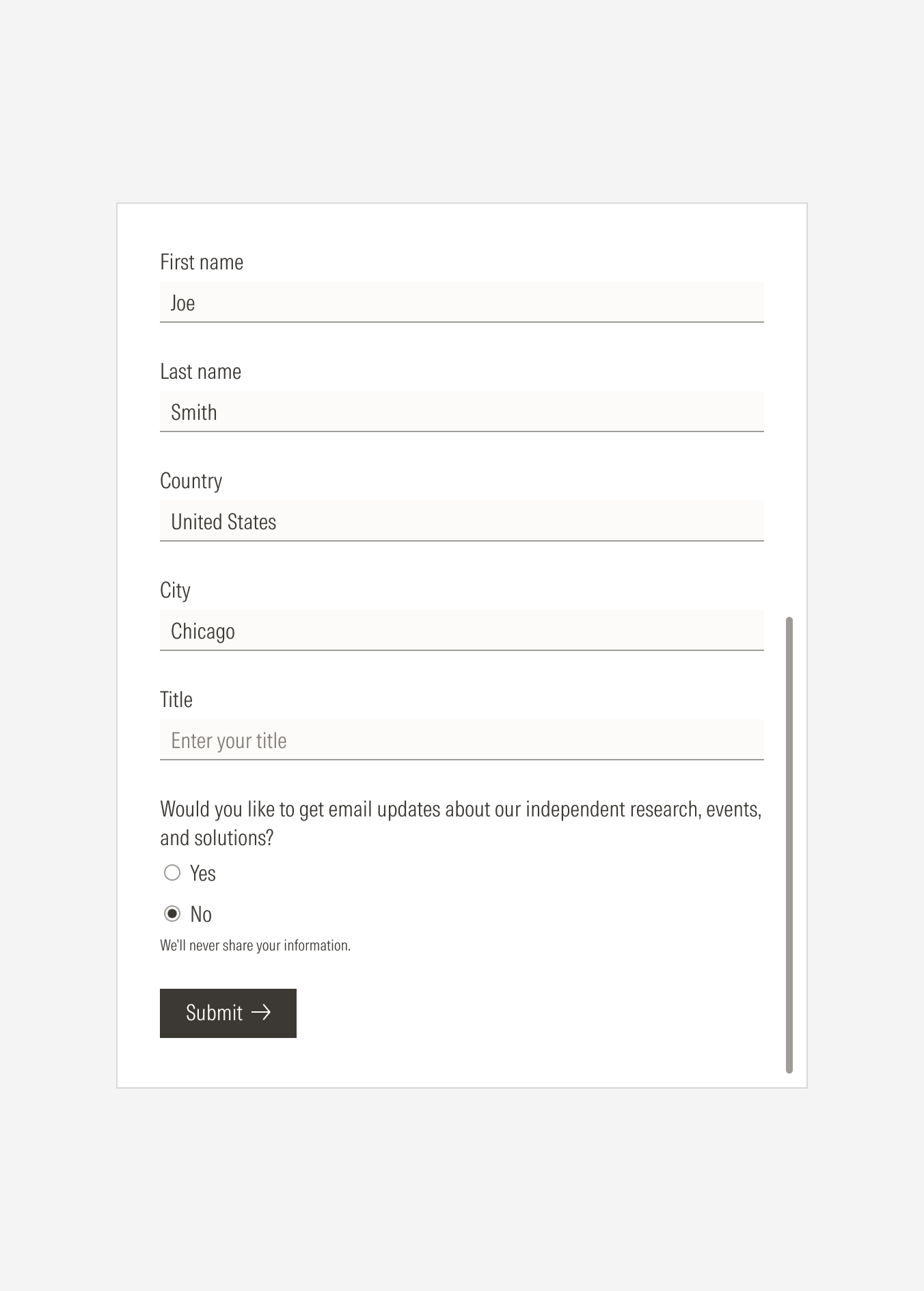 How the forms should behave when scrolling when being a long scrollable form