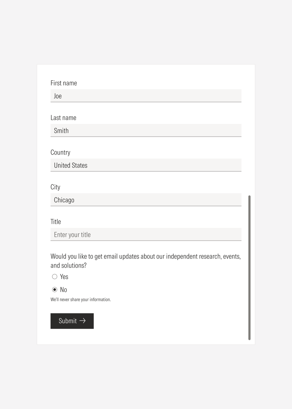 How the forms should behave when scrolling when being a long scrollable form