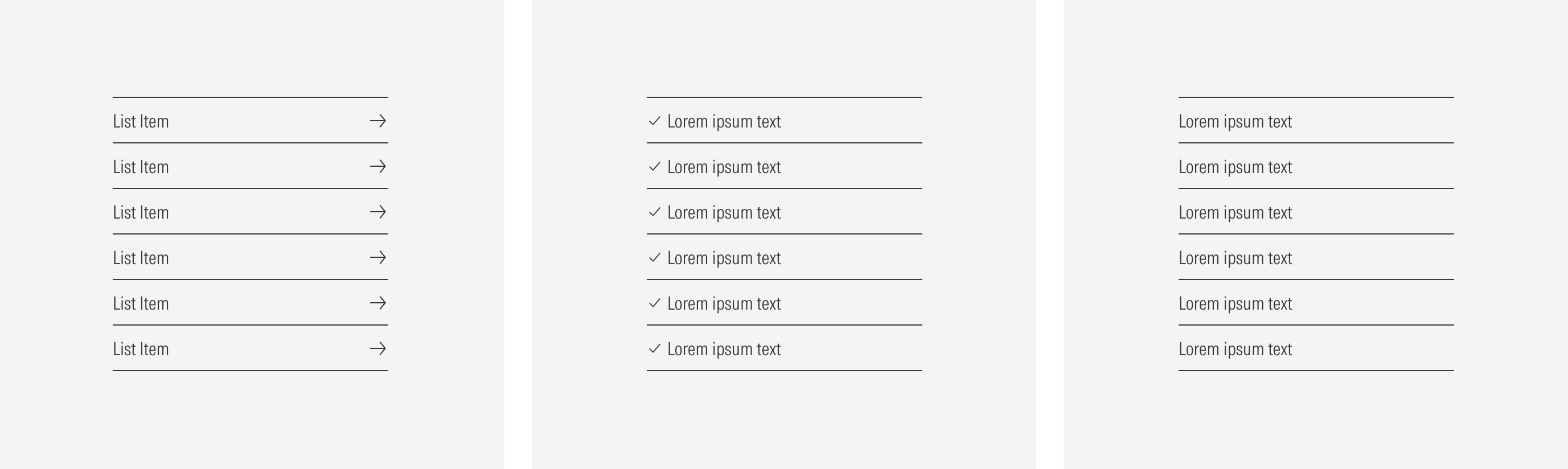 List group variants: link, bullet, and text line