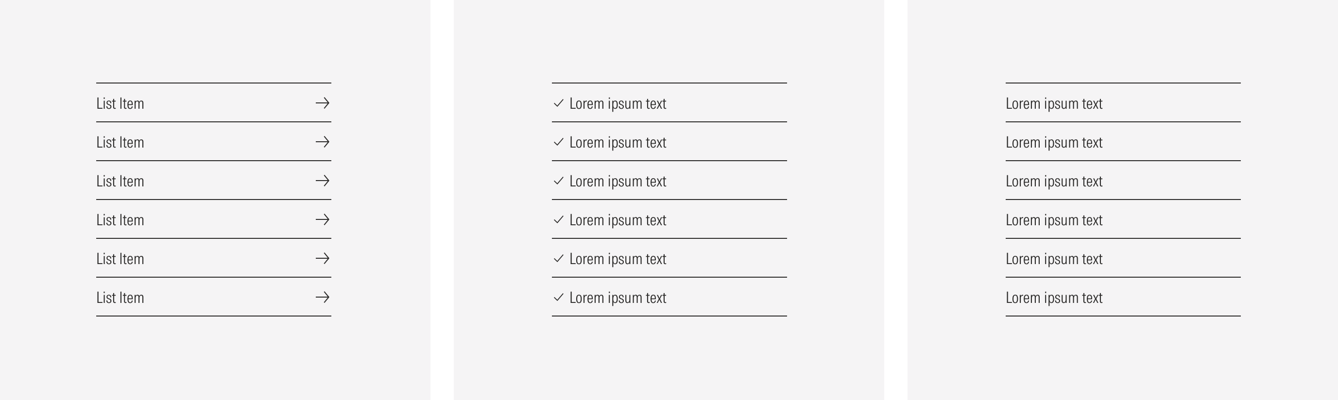 List group variants: link, bullet, and text line