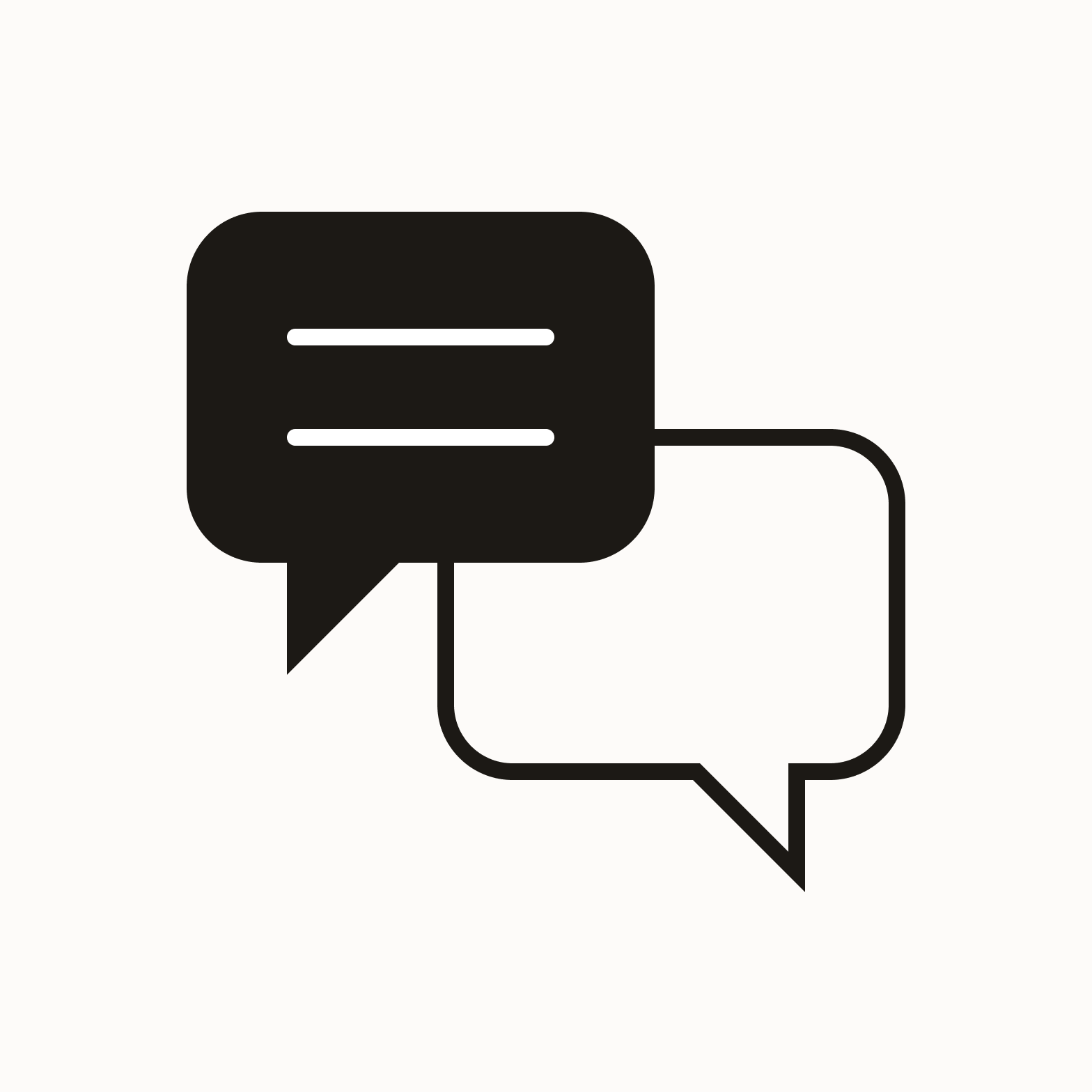 Outline icon of paired speech bubbles with a filled in section.