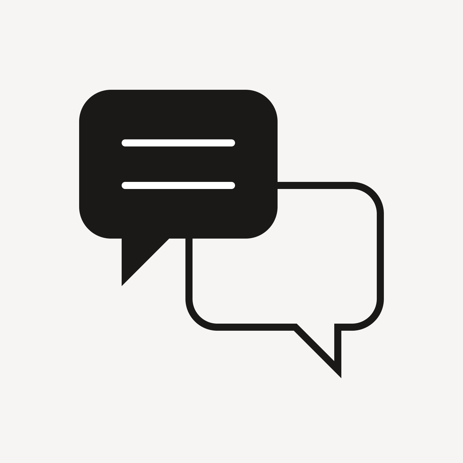 Outline icon of paired speech bubbles with a filled in section.