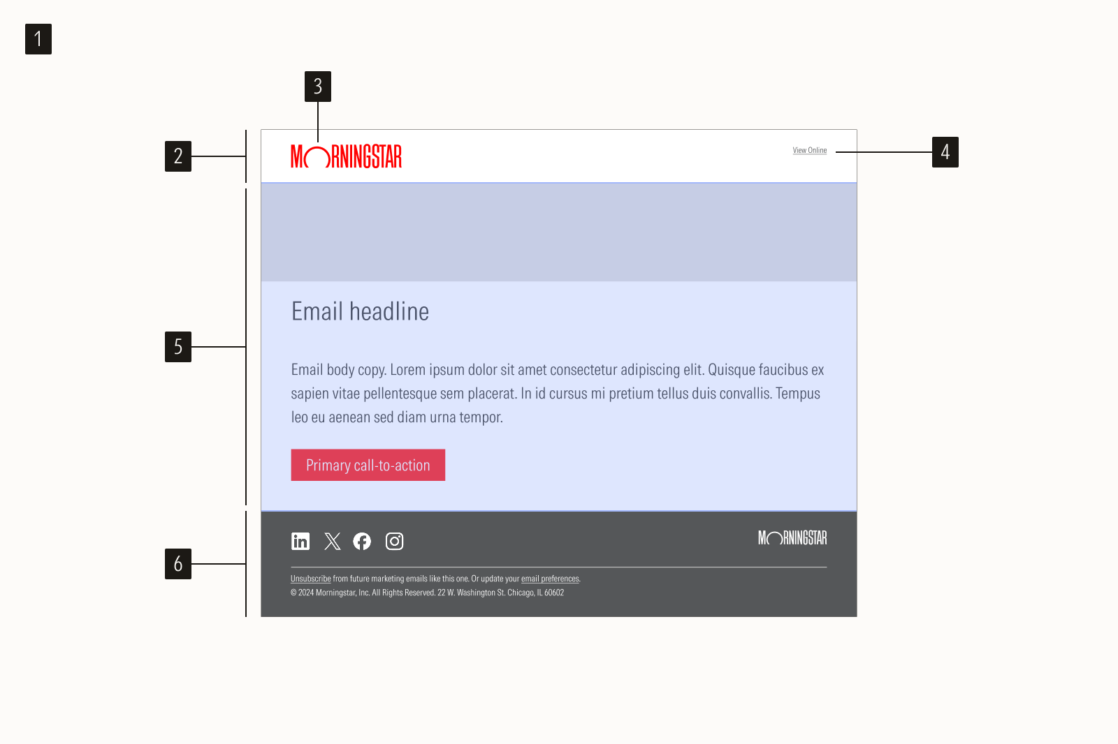 Diagrammed email layout example