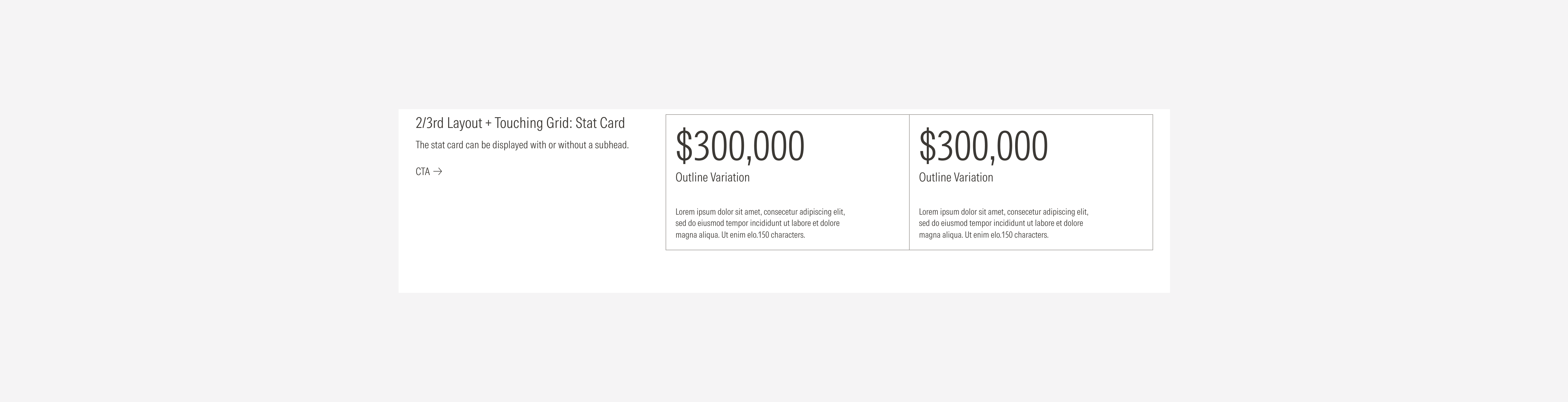 2/3rd layout grid using the touching gutter style with the possible variants using stat cards