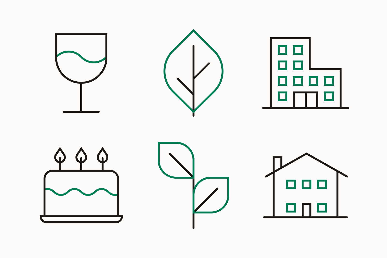 Icons with shared curves and forms.